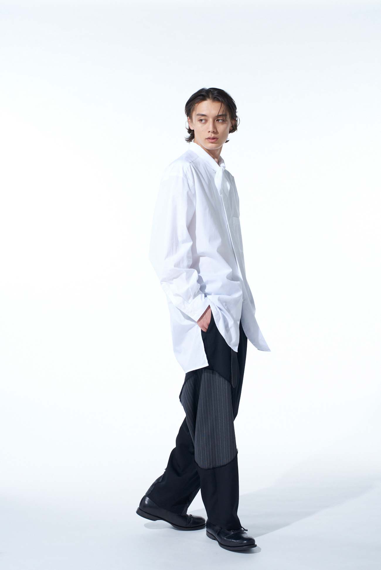 WASHER WOOL GABARDINE CUT-OUT STRIPED PANTS