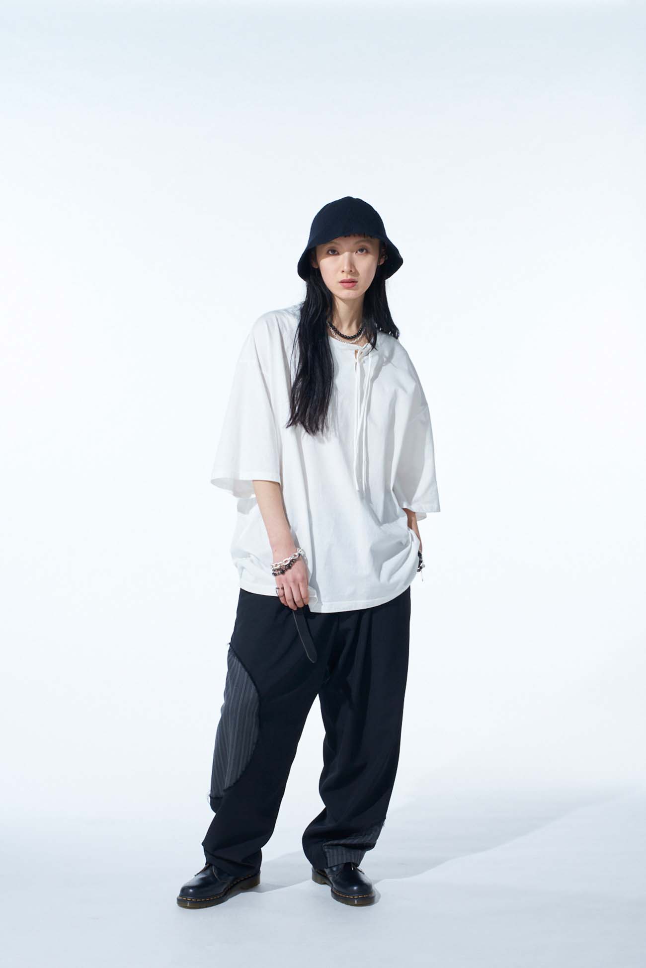 WASHER WOOL GABARDINE CUT-OUT STRIPED PANTS