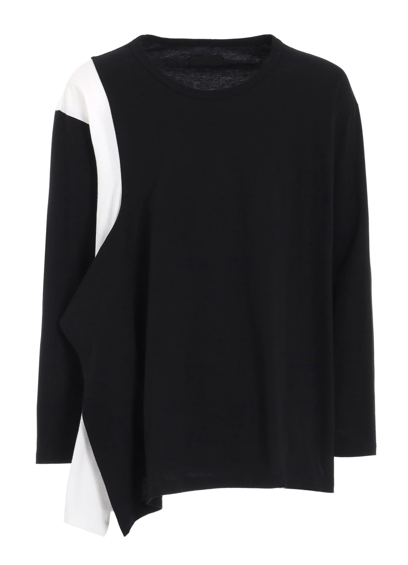 COTTON JERSEY FABRIC SWITCH L/S DRAPED T-SHIRT