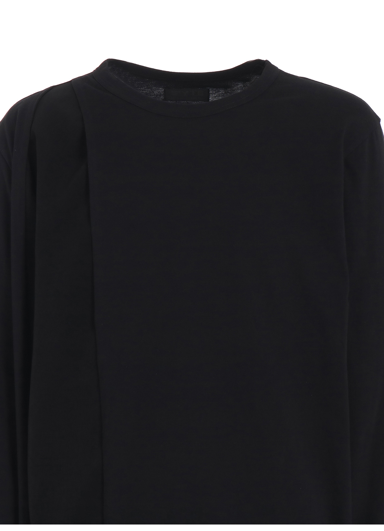 COTTON JERSEY+CRAPE de CHINE ASYMMETRICAL L/S T-SHIRT