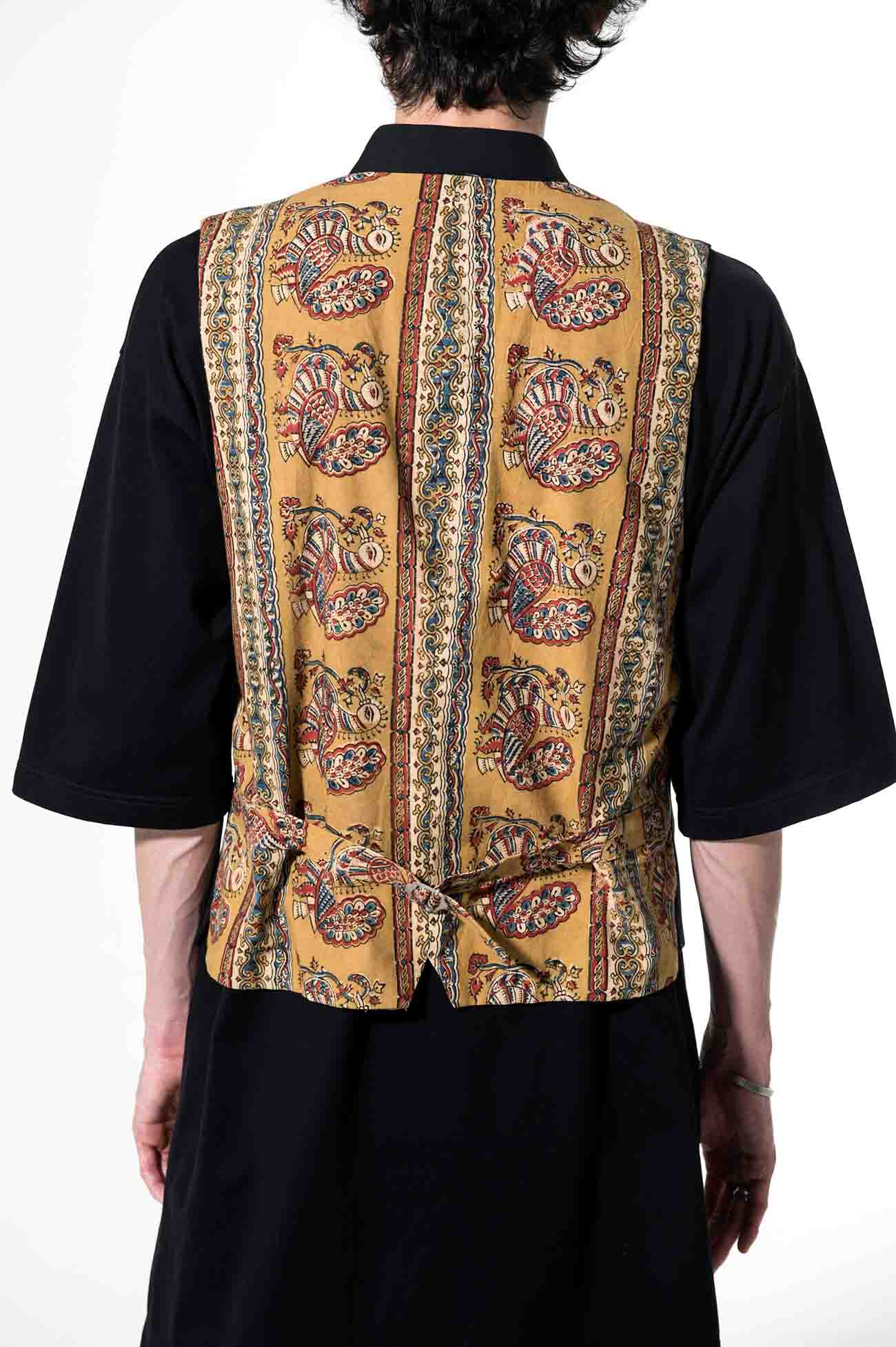 T/W Tropical Indian Block Print Peacock Stand Collar Vest