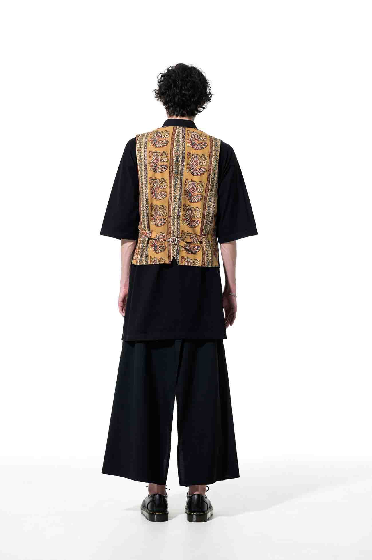 T/W Tropical Indian Block Print Peacock Stand Collar Vest