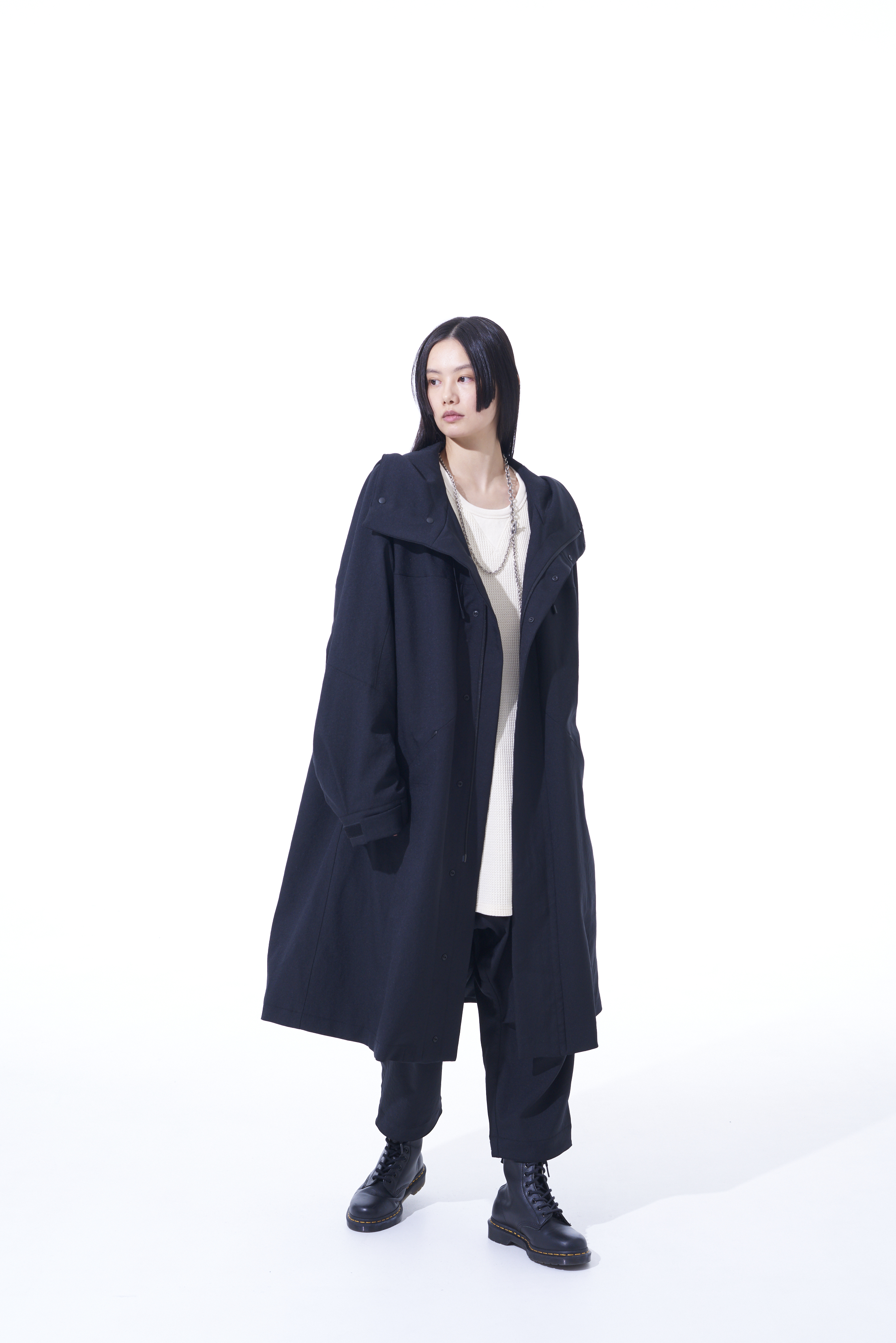 PE/STRETCH TWILL OVERSIZED TECH HOODED COAT WITH FUNCTIONAL LINING
