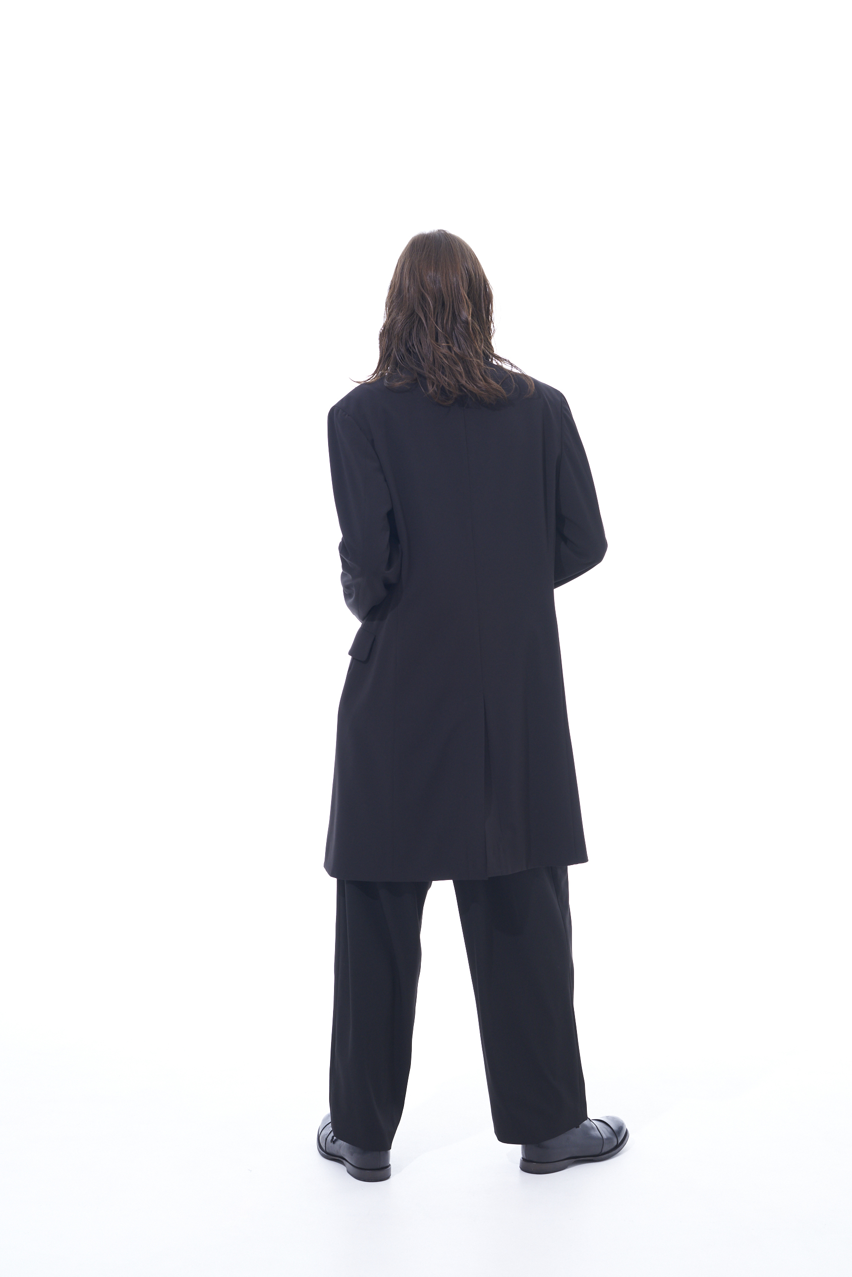 PE/RAYON GABARDINE STRETCH 2 TUCK TAPERED WIDE PANTS WITH A BUTTON SLIT AT THE HEM