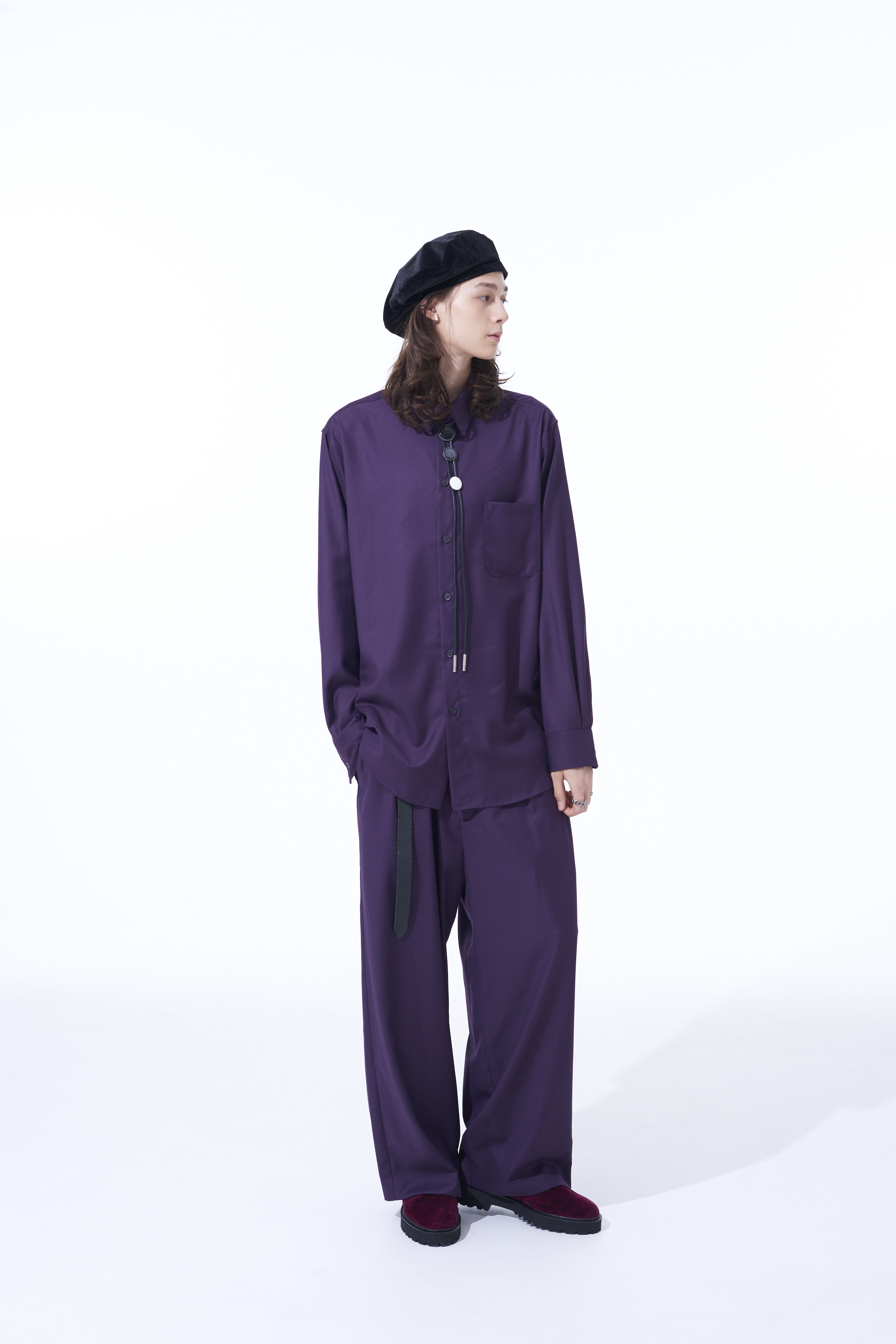 PE/RY CLEAR TWILL 2-TUCK WIDE STRAIGHT PANTS
