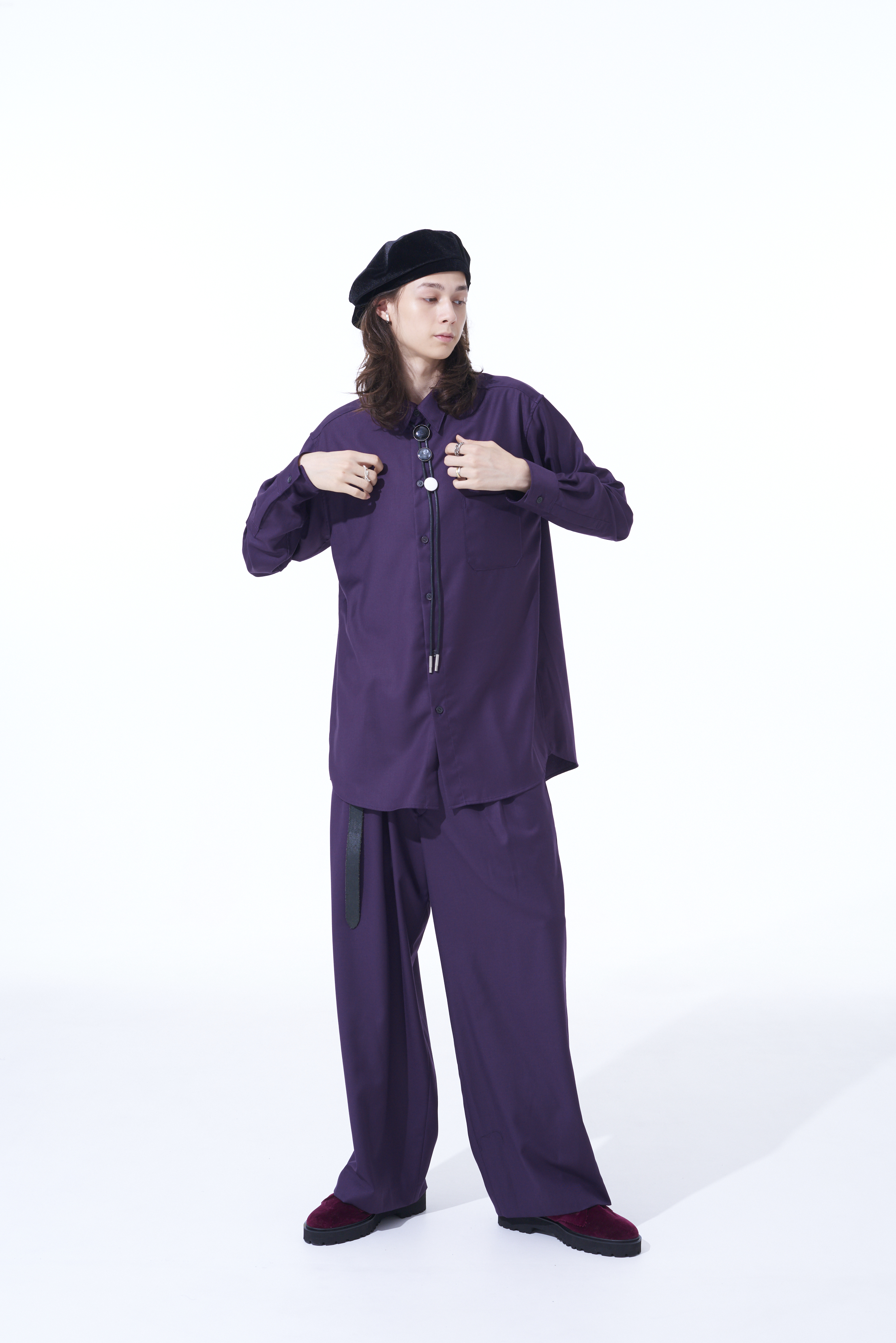 PE/RY CLEAR TWILL 2-TUCK WIDE STRAIGHT PANTS