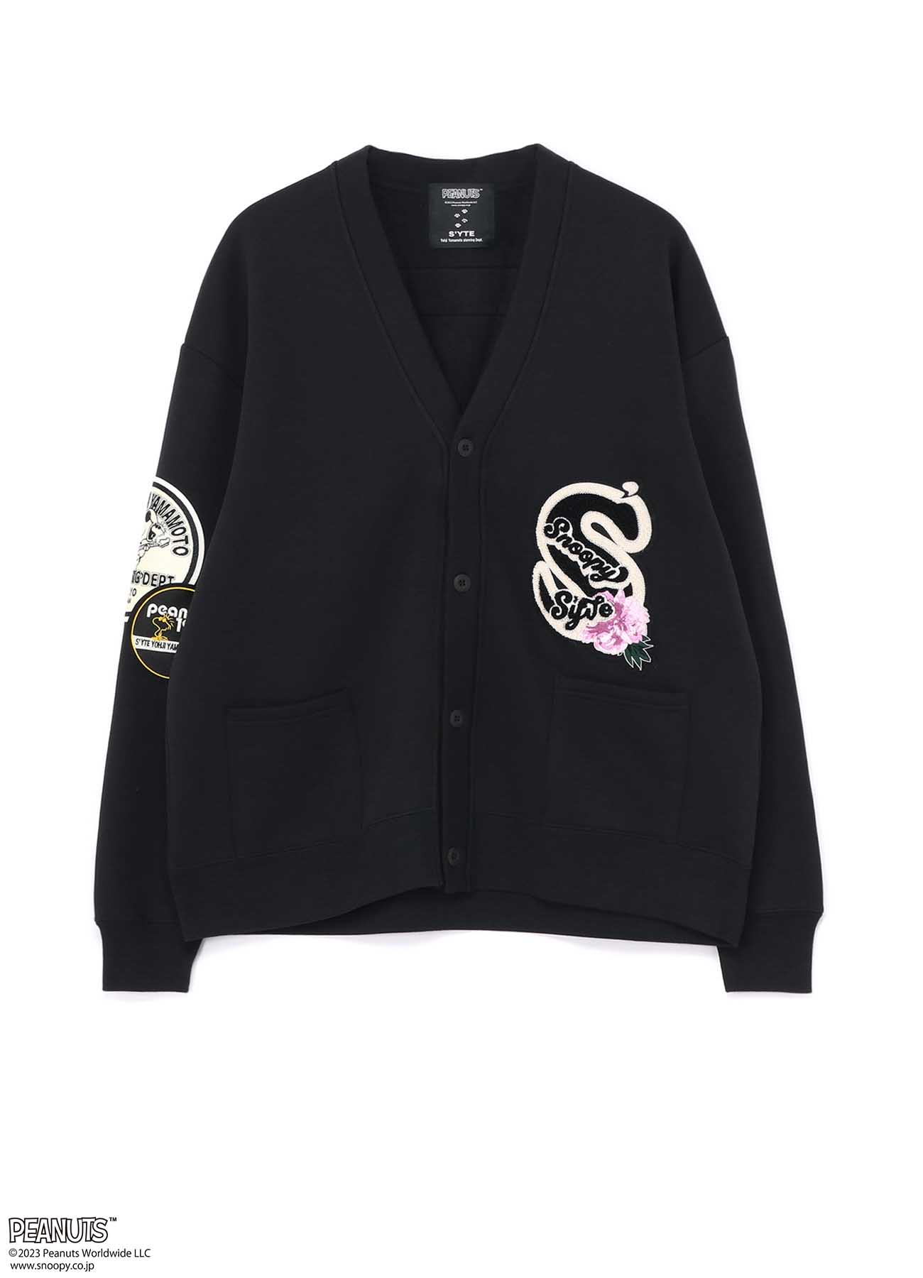 S'YTE x PEANUTS SWEAT LETTERED CARDIGAN WITH  PEANUTS COLLABORATION PATCH DESIGN