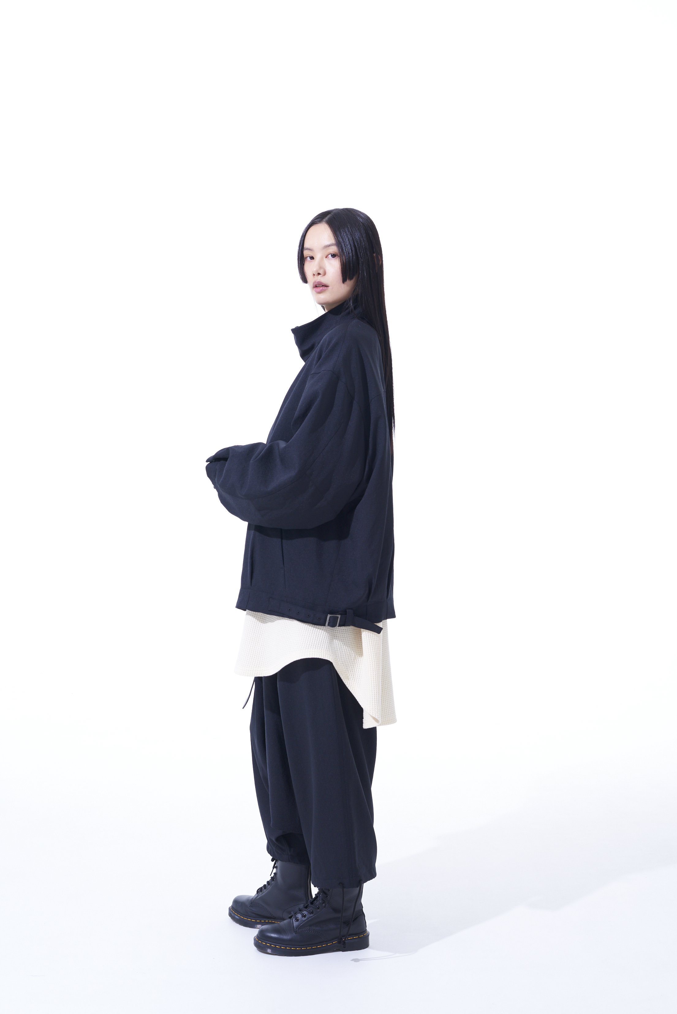 PE/STRETCH TWILL OVERSIZED STAND COLLAR BLOUSON WITH FUNCTIONAL LINING