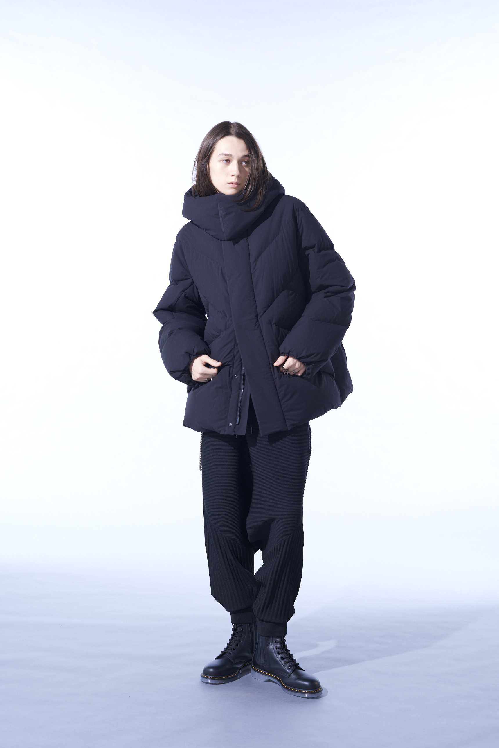 SOLOTEX HOODED DOWN BLOUSON WITH STITCHED DESIGN
