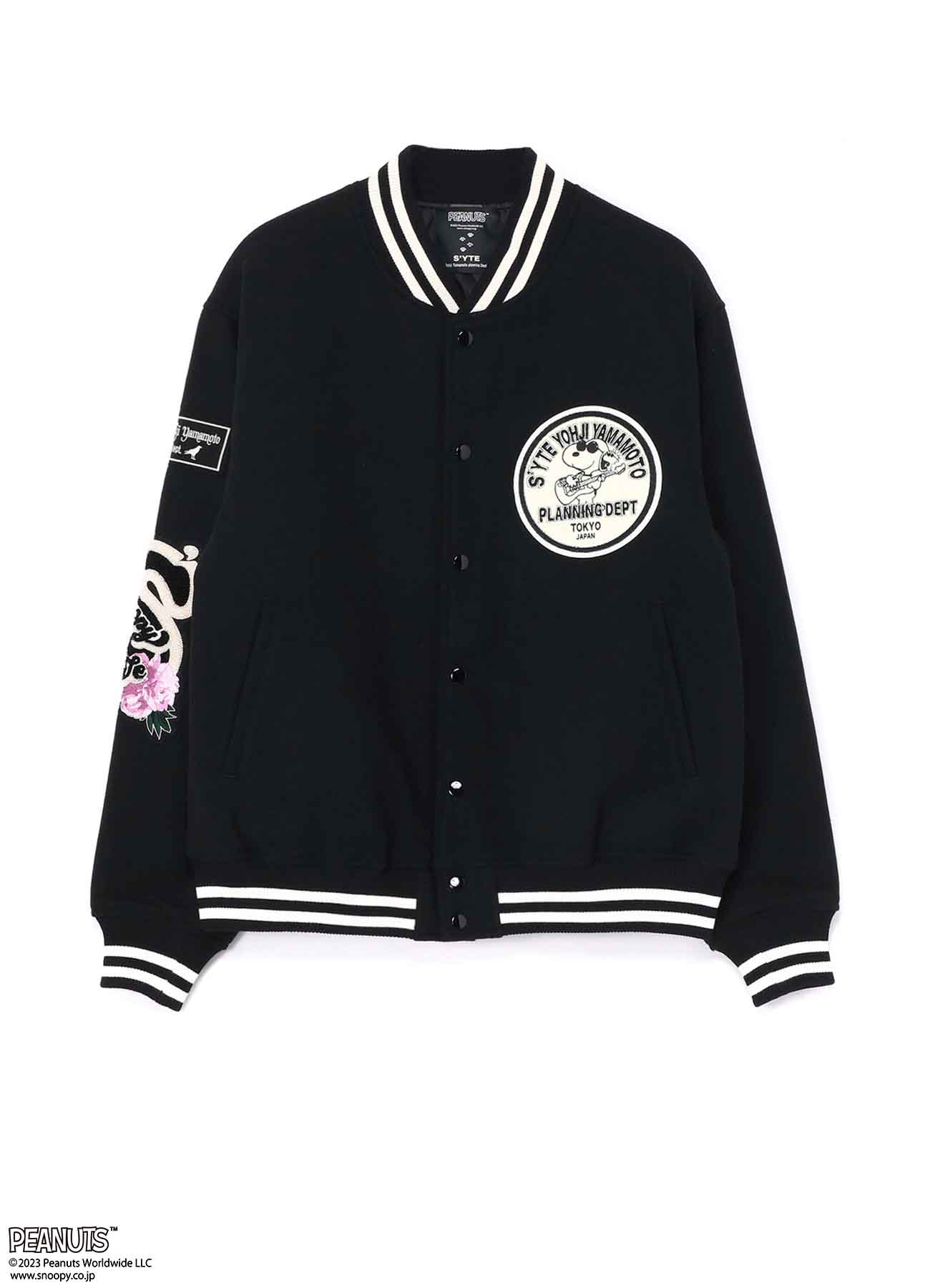 S'YTE x PEANUTS  MELTON VARSITY JACKET WITH PEANUTS COLLABORATION PATCH DESIGN