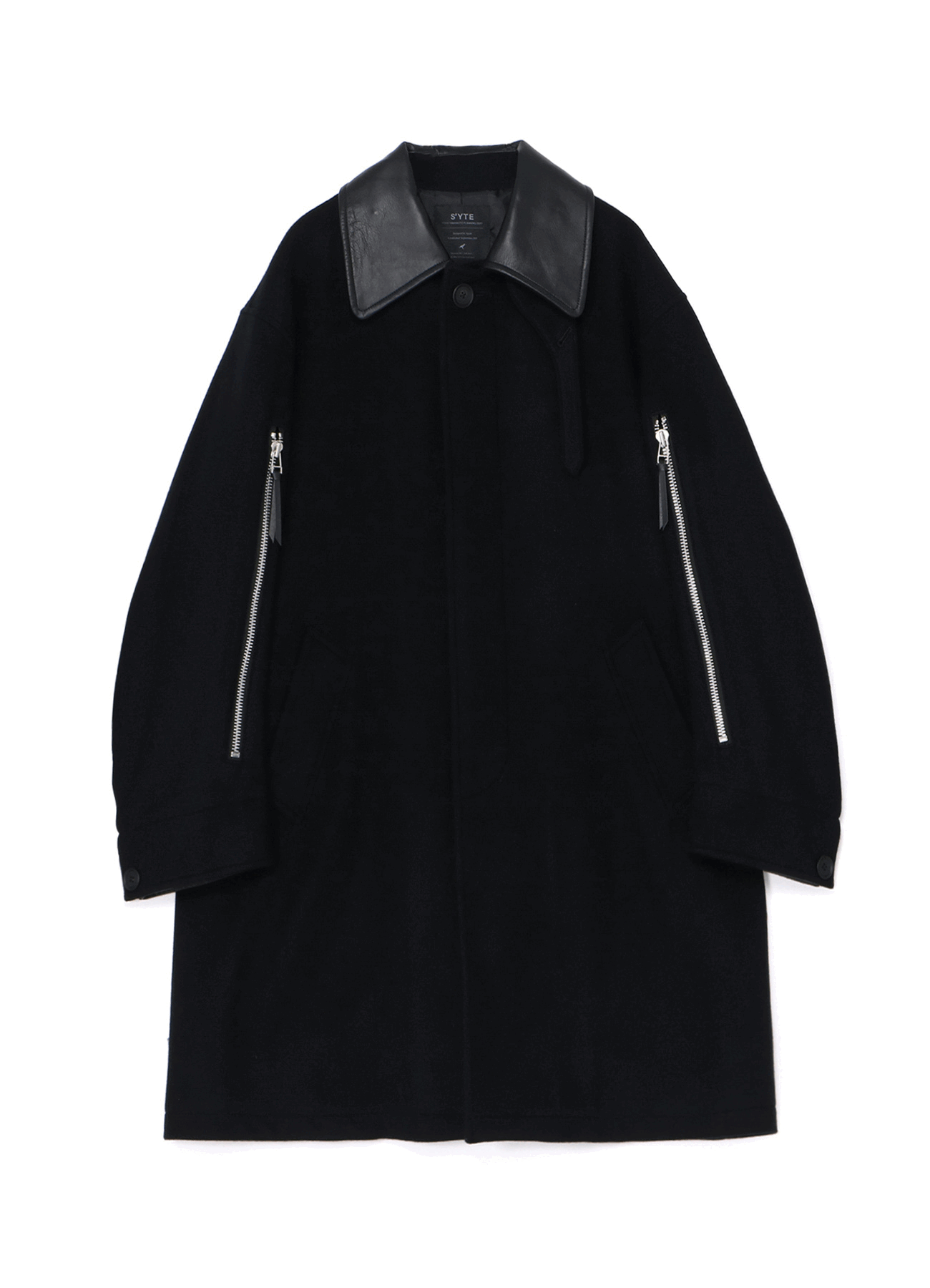 Wool Melton Big Collar Zipper Sleeves Coat