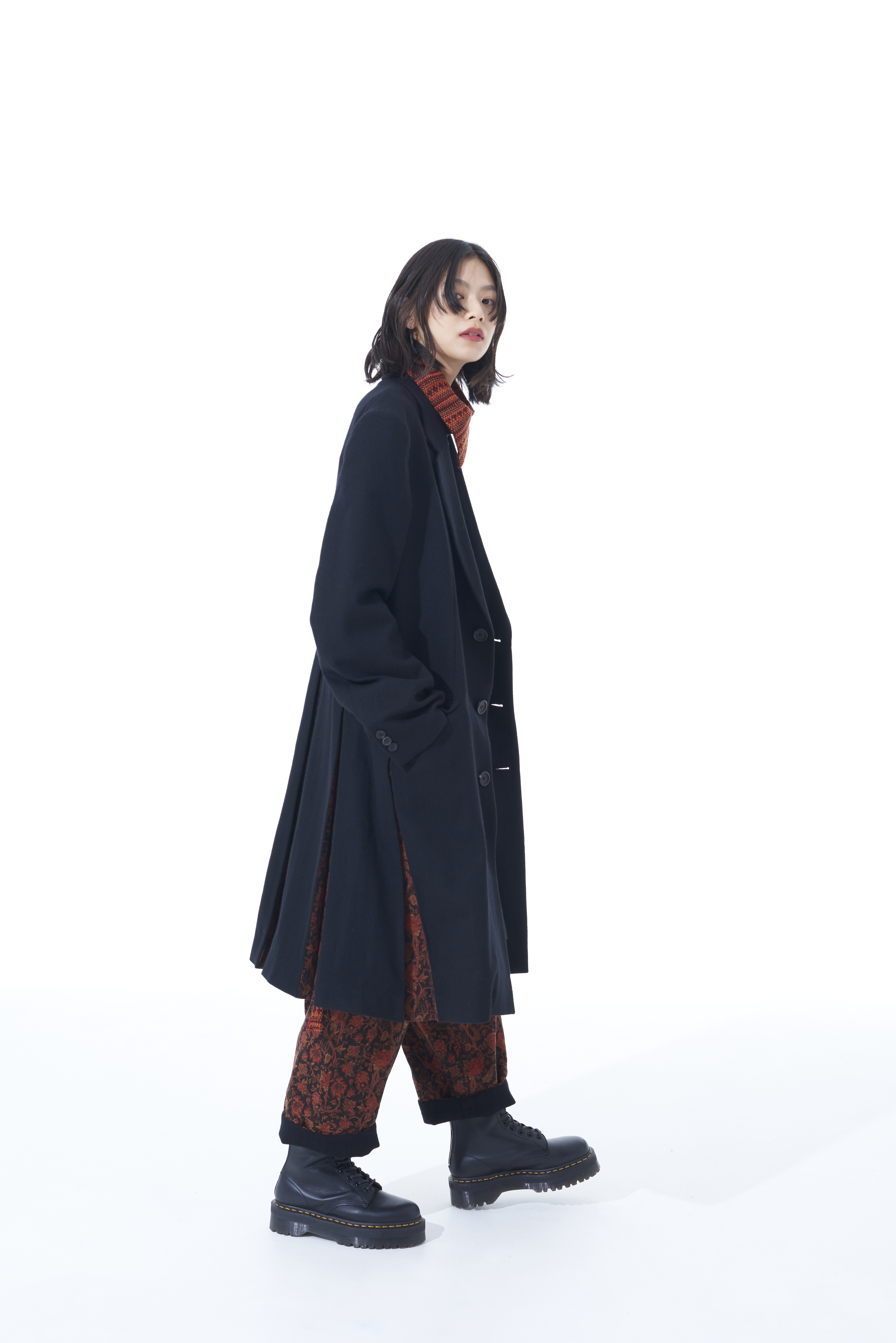 1/10 Flannel + Cotton/Thorny Jacquard Gusseted Hem Long Jacket