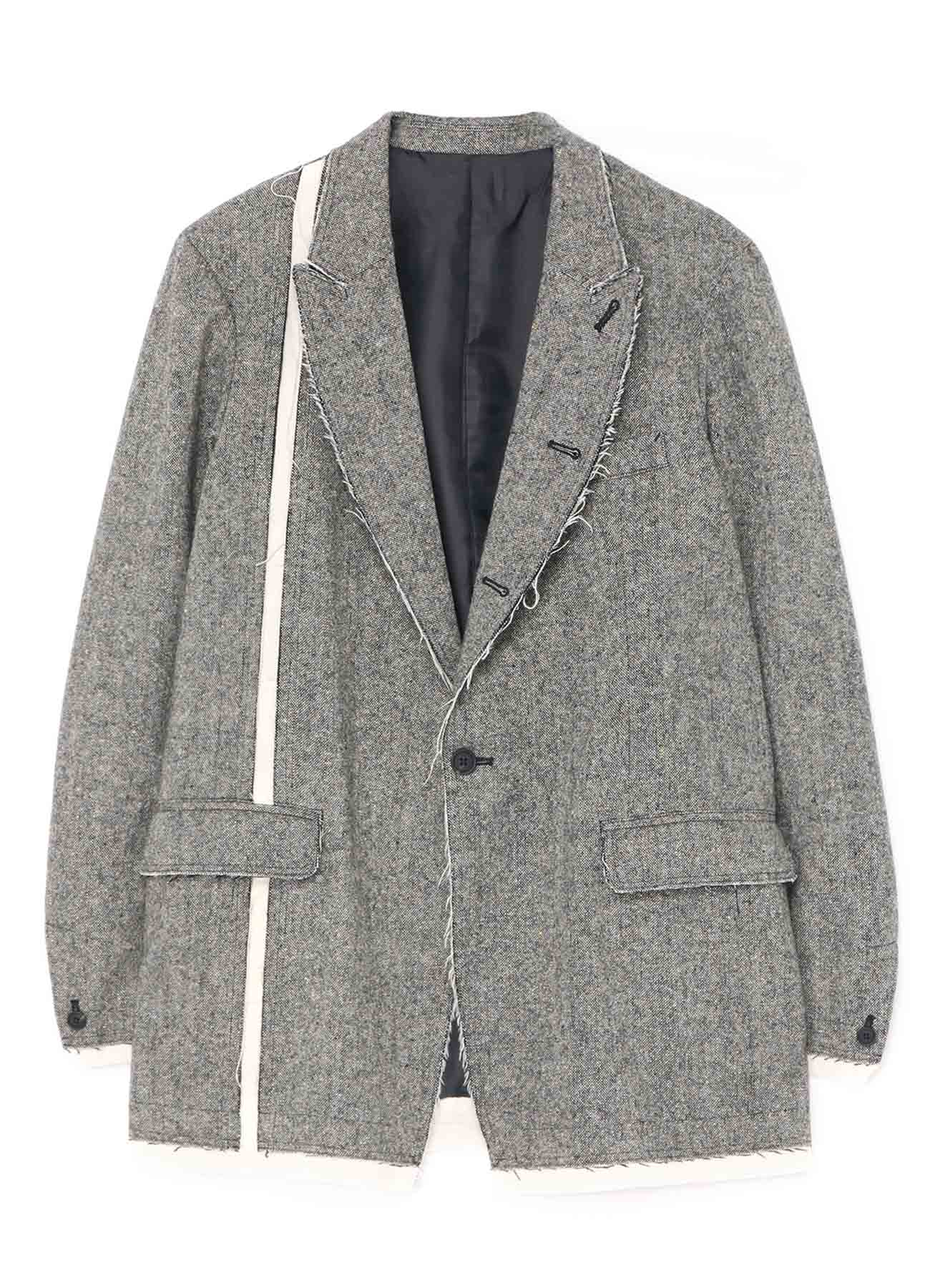 ETERMINE NEP TWEED+COTTON TWILL RIGHT-FRONT SWITCHED PEAKED LAPEL JACKET