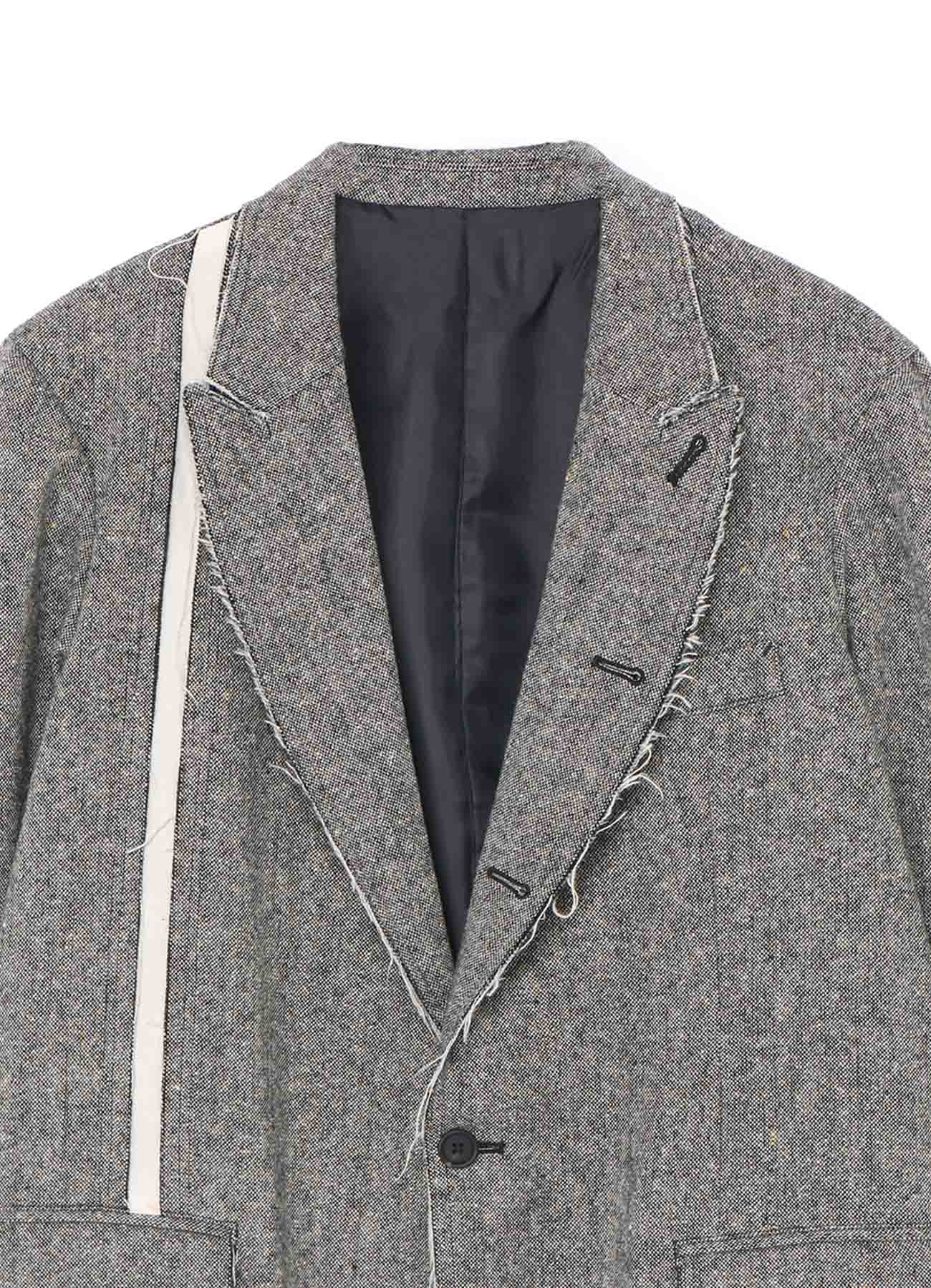 ETERMINE NEP TWEED+COTTON TWILL RIGHT-FRONT SWITCHED PEAKED LAPEL JACKET