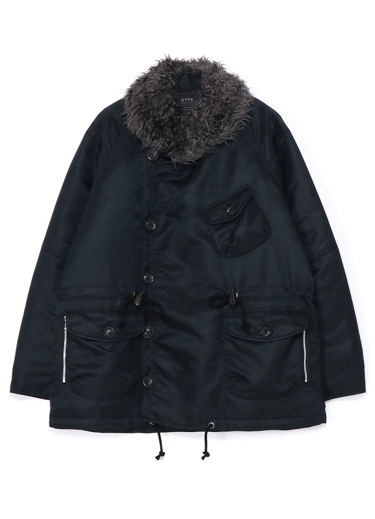 WATER-REPELLENT NYLON TWILL SHAWL COLLAR BLOUSON WITH FUR COLLAR