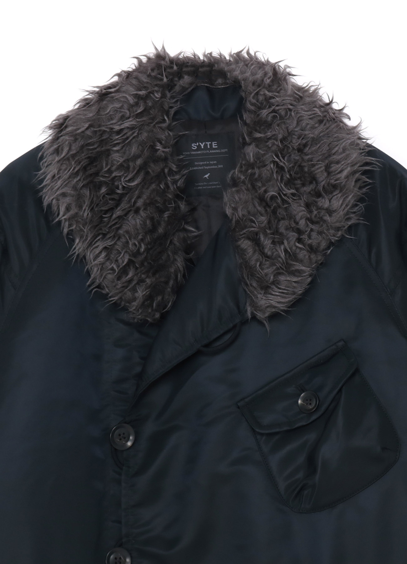 WATER-REPELLENT NYLON TWILL SHAWL COLLAR BLOUSON WITH FUR COLLAR