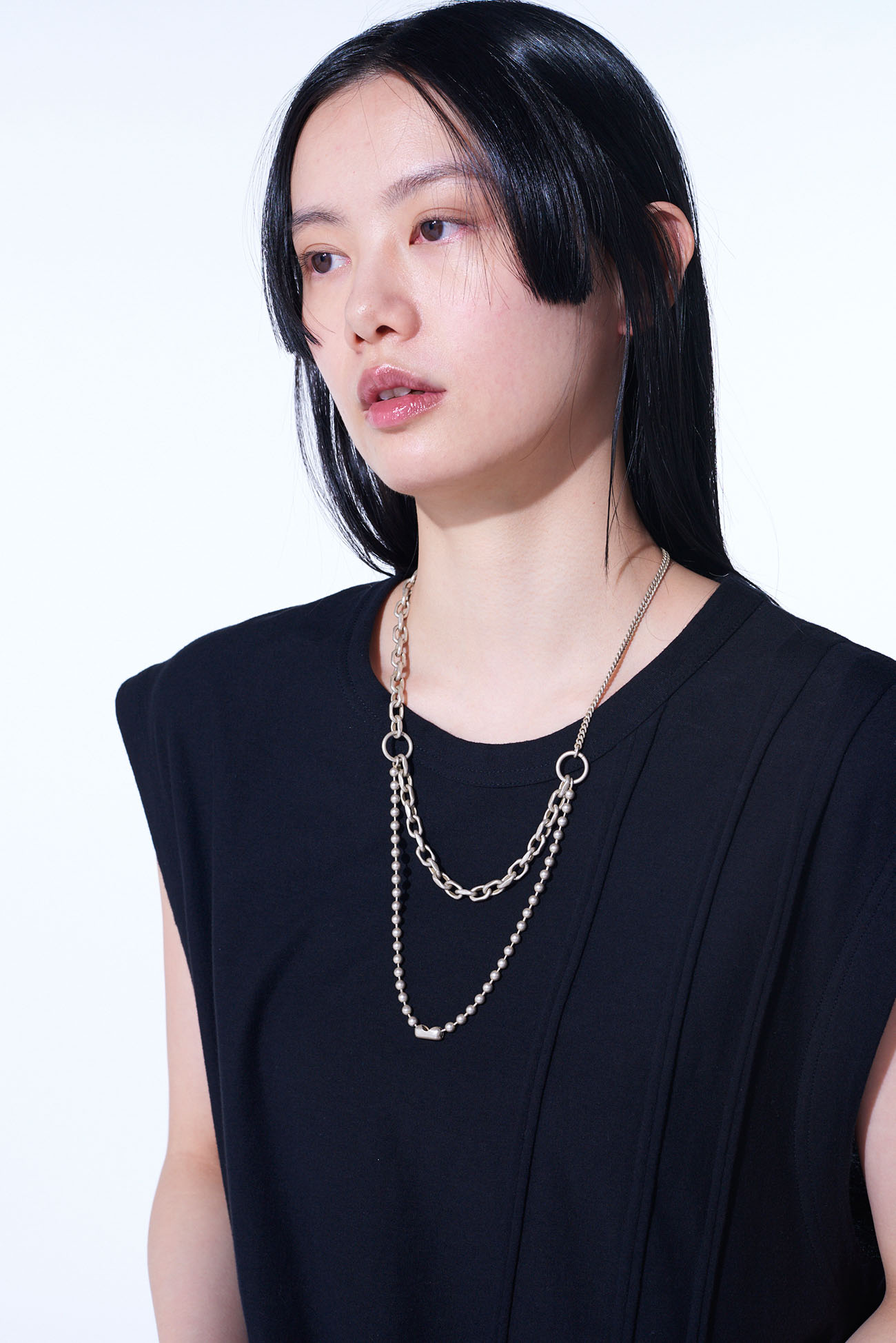 BRASS BALL CHAIN TWO-STRAND NECKLACE