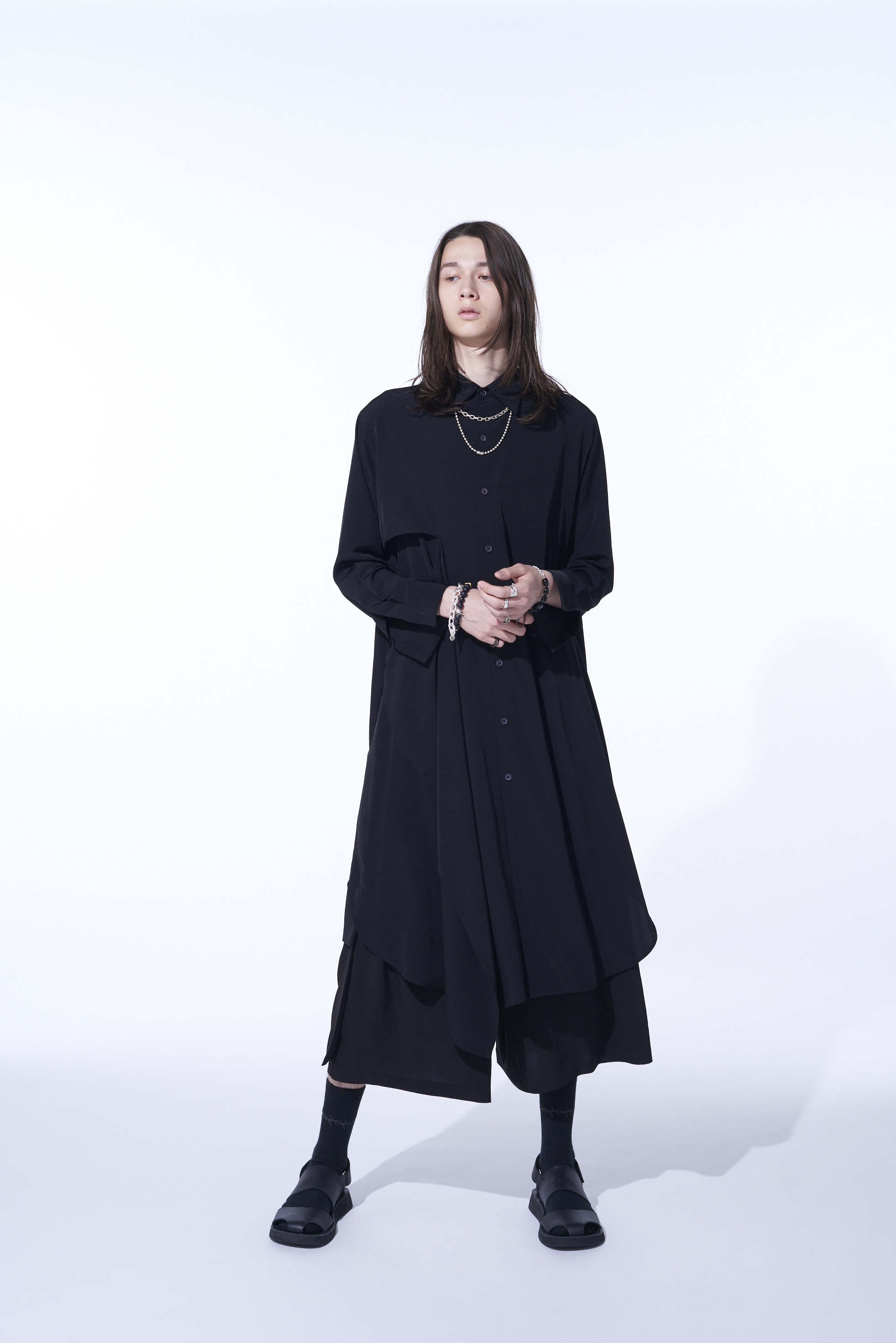 CREPE DE CHINE SHIRT DRESS WITH DOUBLE-TAILORED RIGHT FRONT