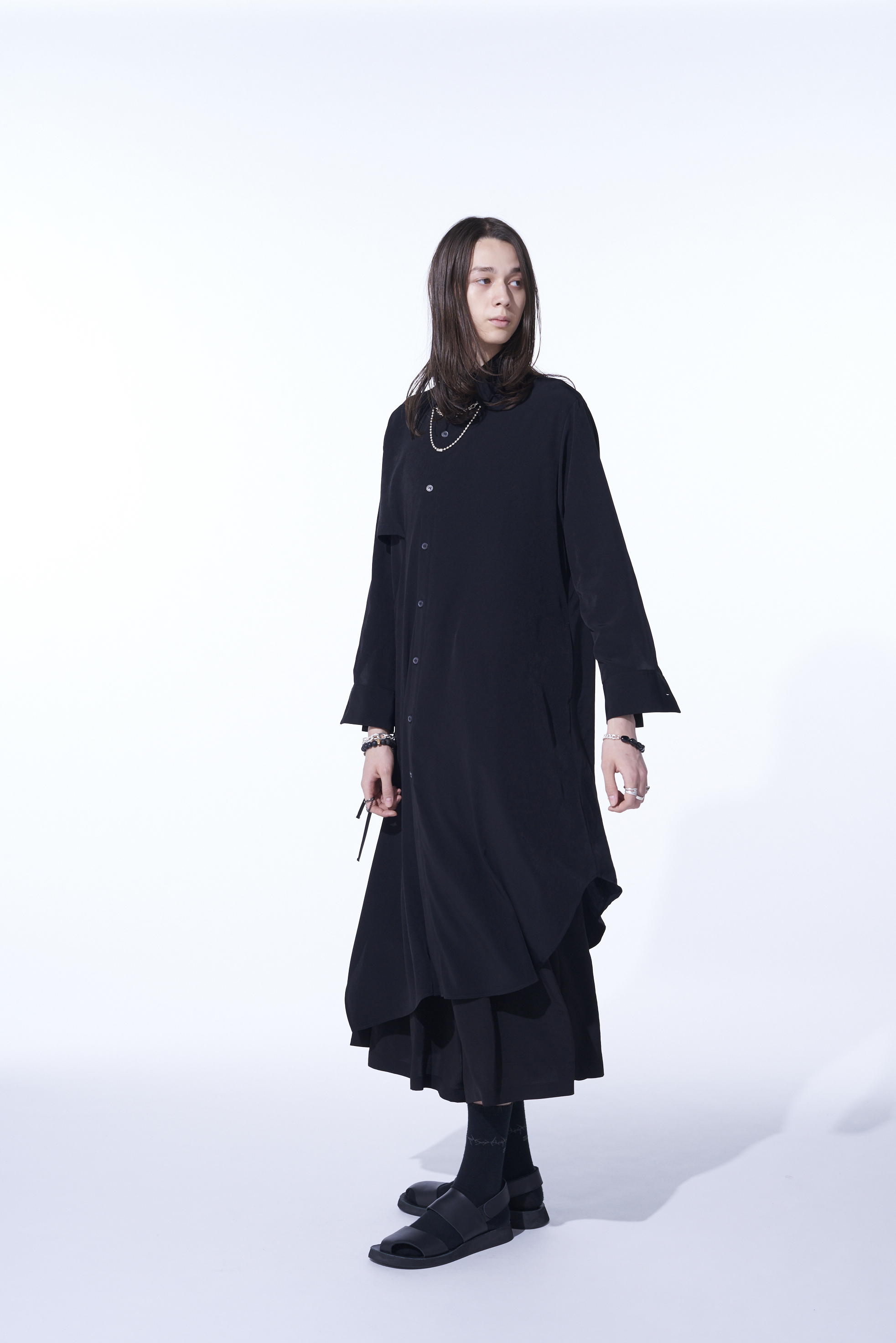 CREPE DE CHINE SHIRT DRESS WITH DOUBLE-TAILORED RIGHT FRONT