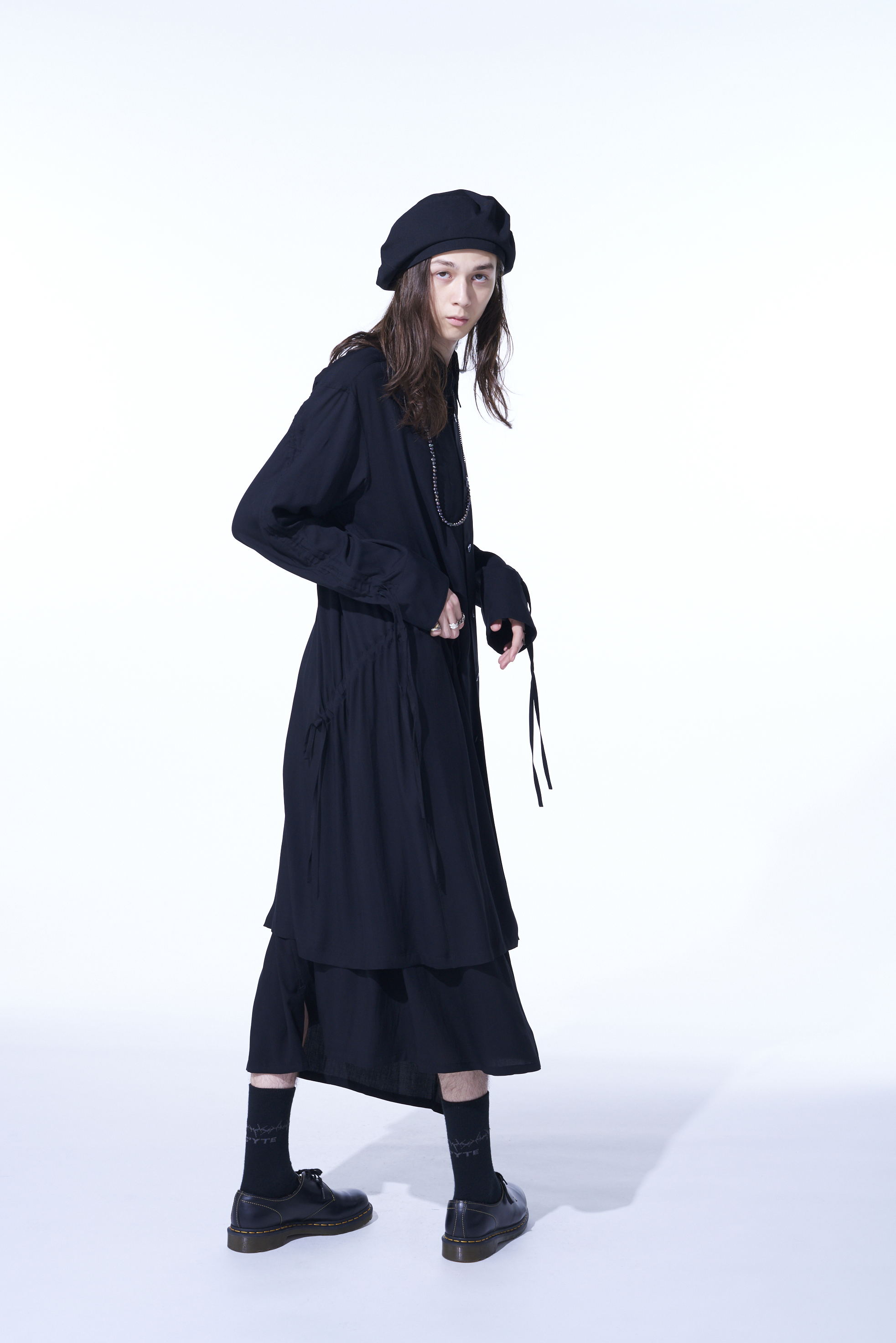 RAYON WASHER TWILL OVERSIZED LONG SHIRT WITH GATHERED STRINGS