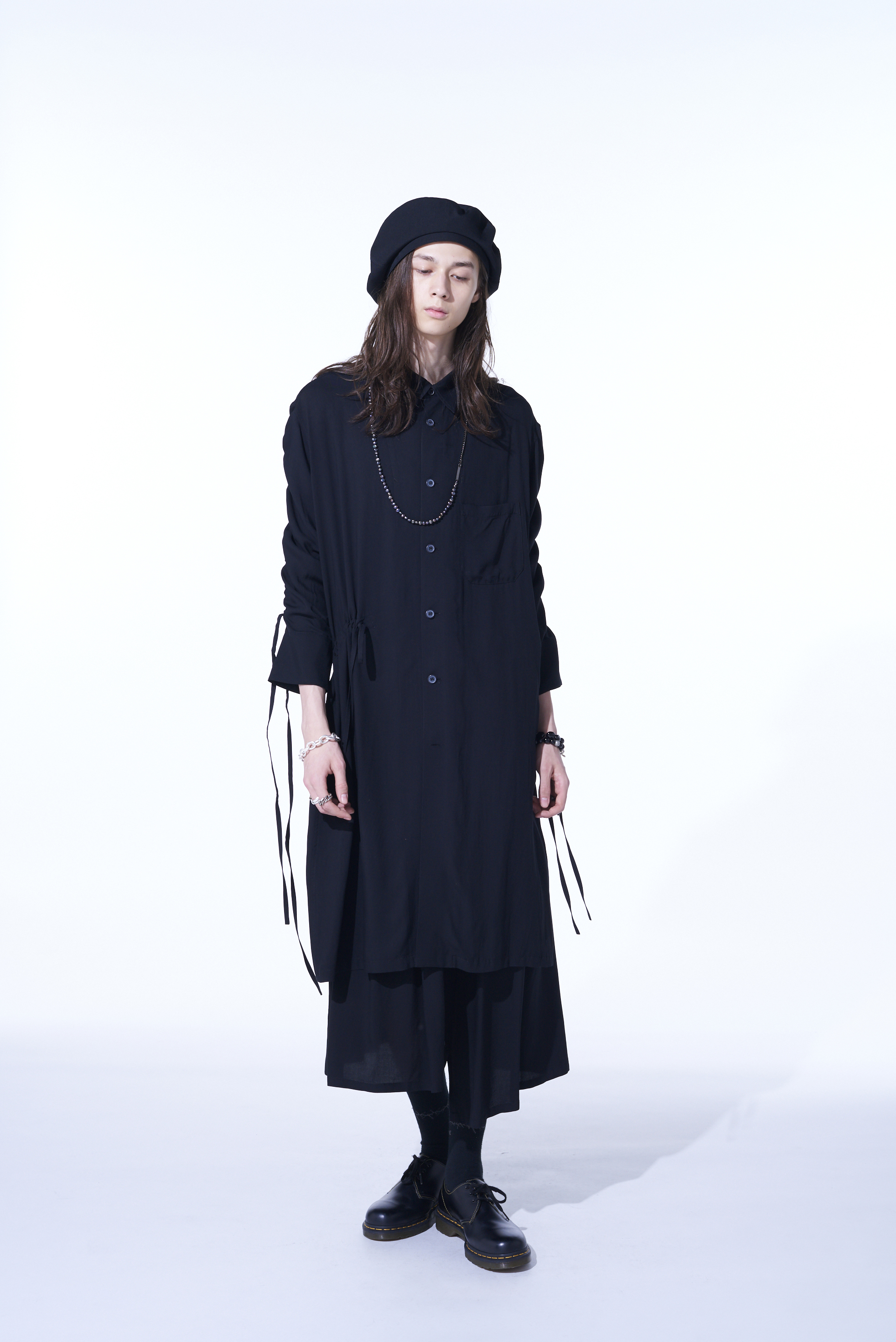 RAYON WASHER TWILL OVERSIZED LONG SHIRT WITH GATHERED STRINGS