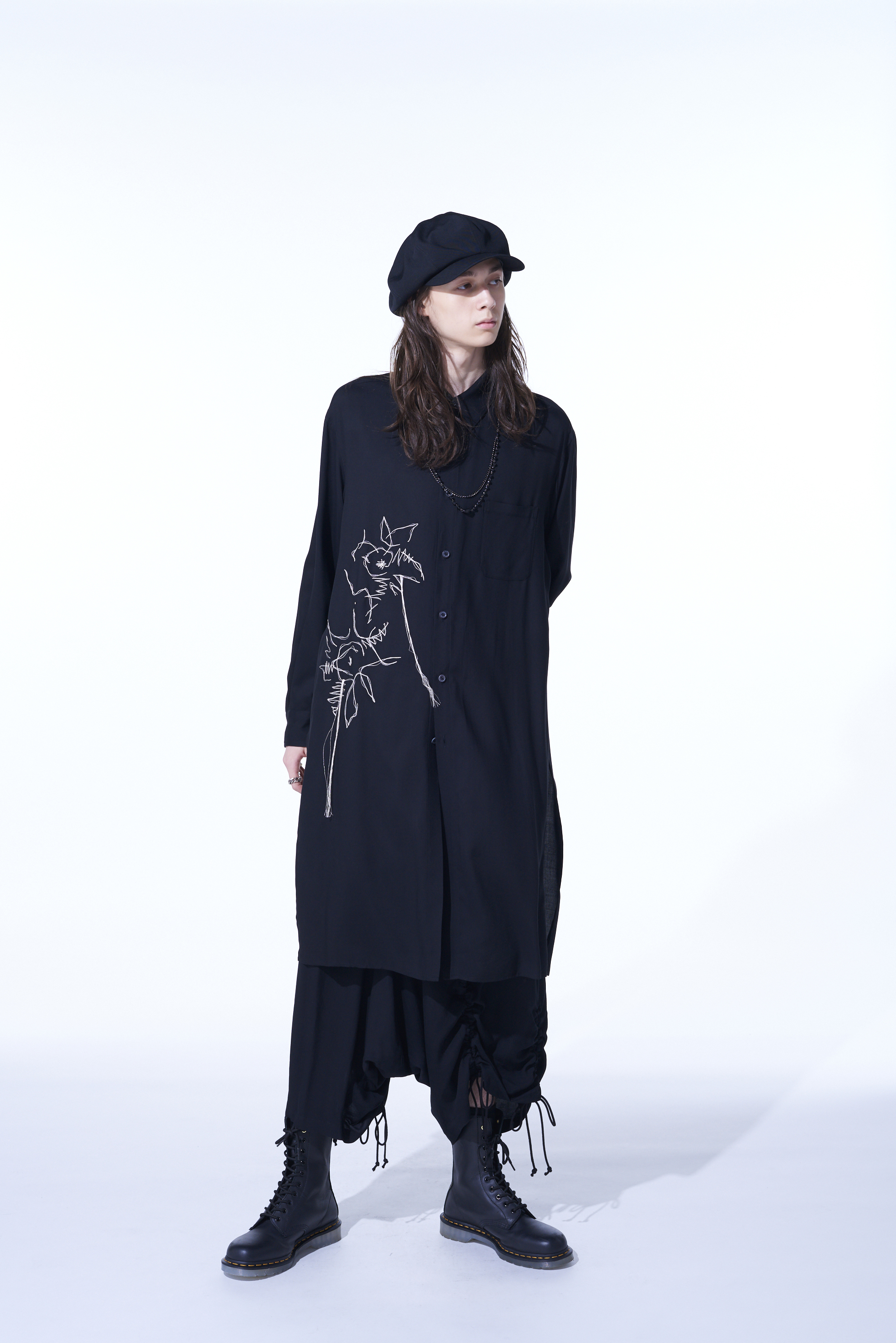 RAYON WASHER TWILL "CACTUS FLOWER" EMBROIDERY LONG SHIRT