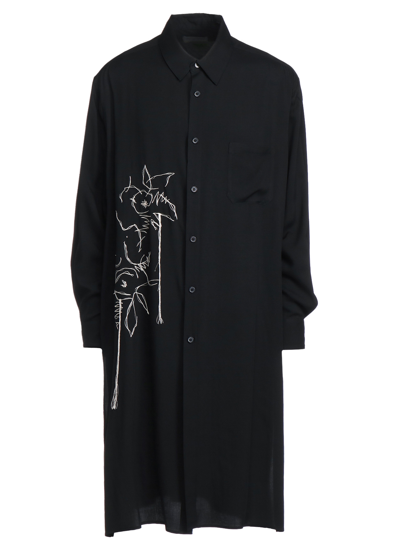 RAYON WASHER TWILL "CACTUS FLOWER" EMBROIDERY LONG SHIRT