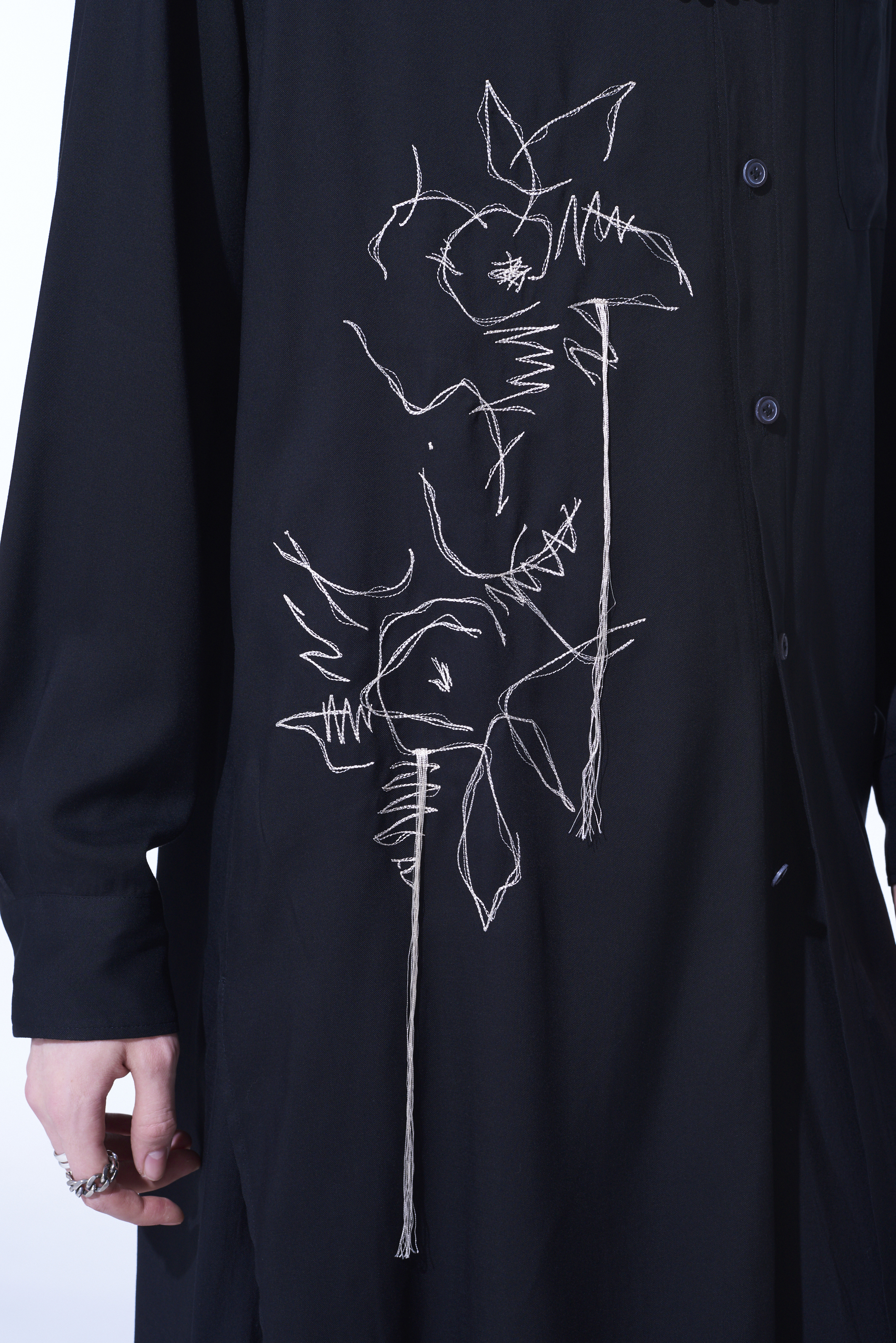 RAYON WASHER TWILL "CACTUS FLOWER" EMBROIDERY LONG SHIRT