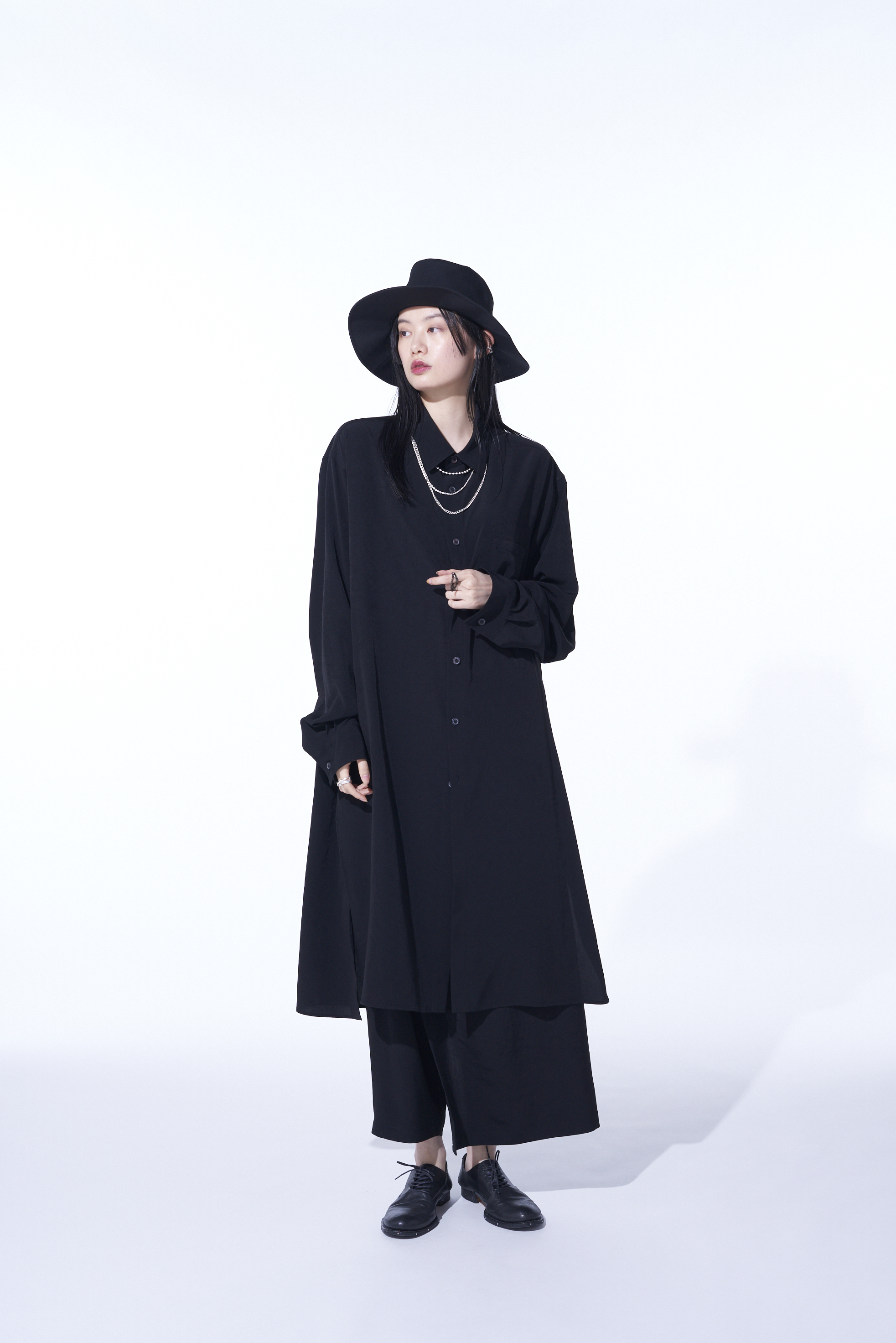 CREPE DE CHINE REGULAR COLLAR LOOSE FIT LONG SHIRT