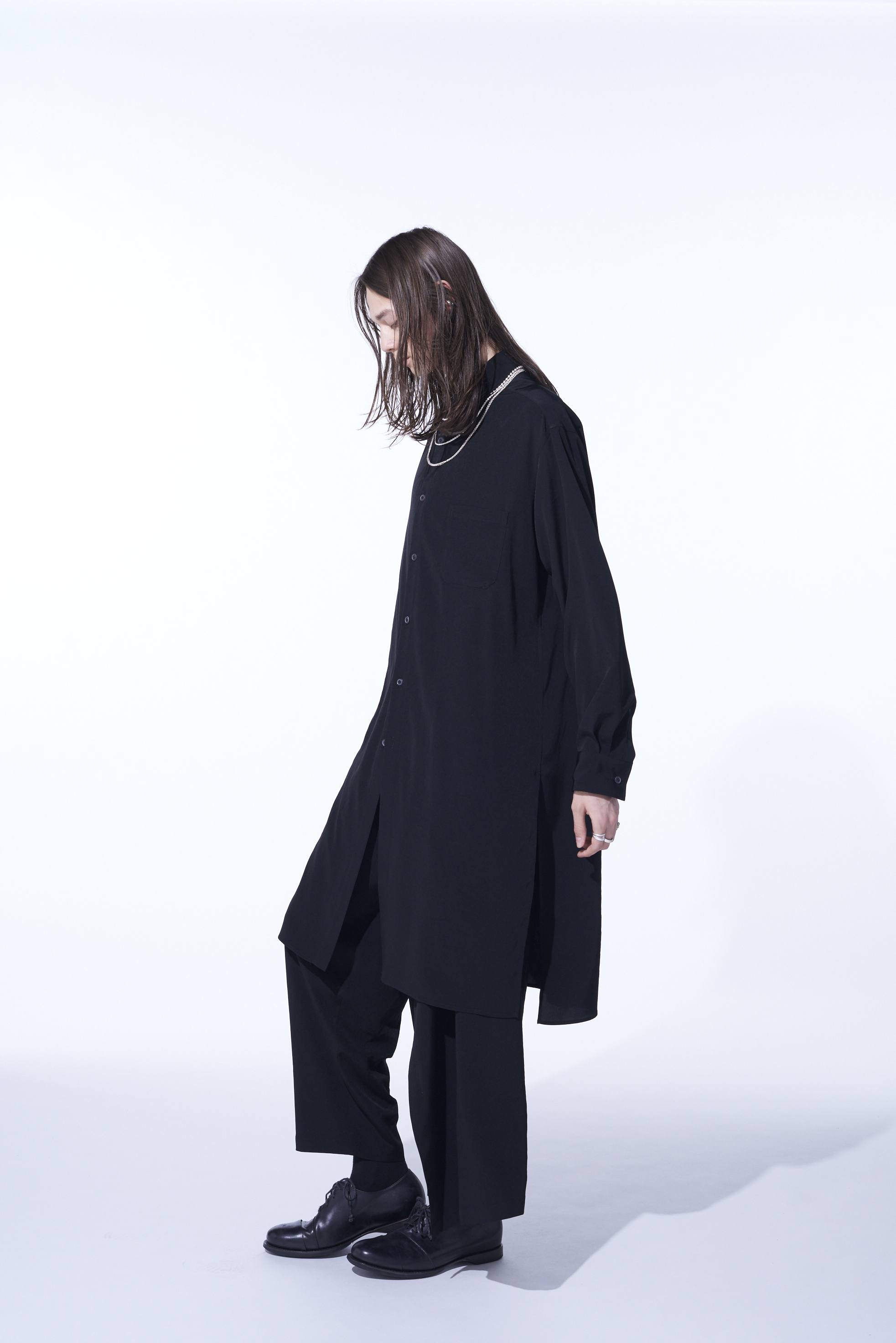 CREPE DE CHINE REGULAR COLLAR LOOSE FIT LONG SHIRT