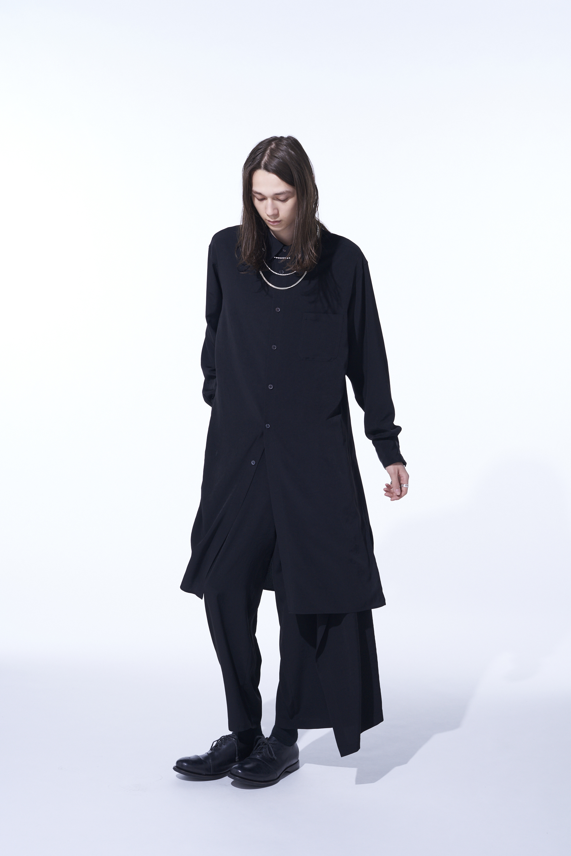 CREPE DE CHINE REGULAR COLLAR LOOSE FIT LONG SHIRT