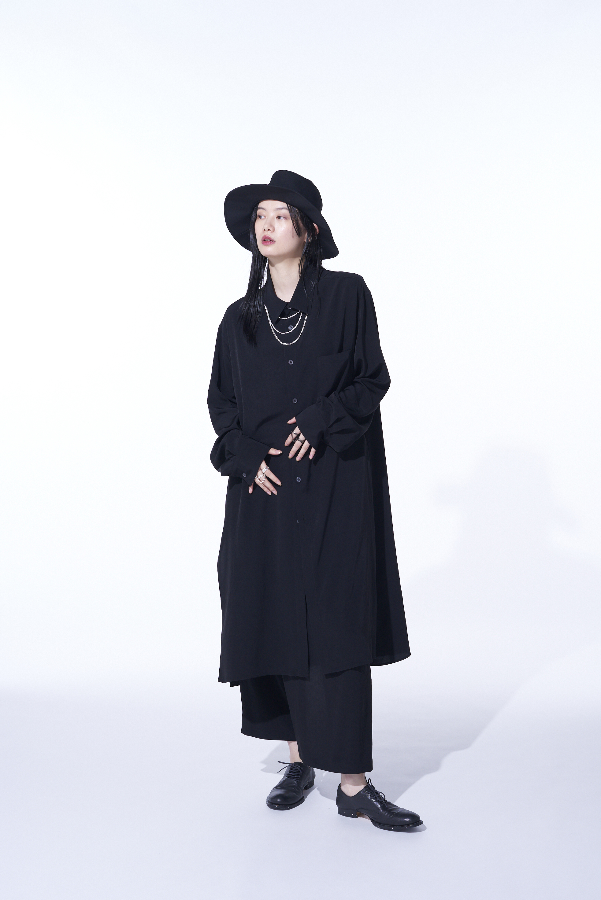 CREPE DE CHINE REGULAR COLLAR LOOSE FIT LONG SHIRT