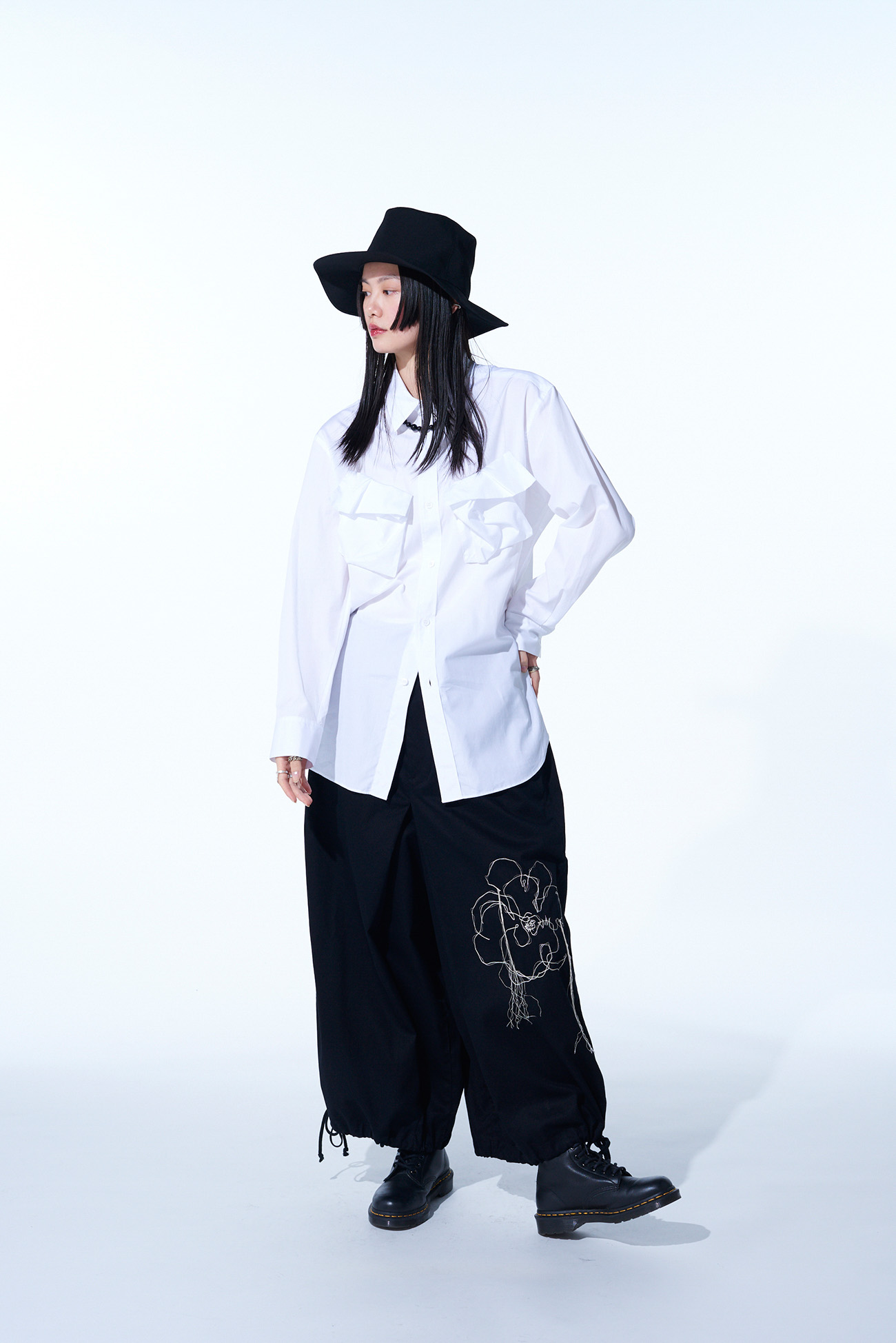 COTTON BROAD CLOTH DECONSTRUCTED CHEST POCKETS SHIRT