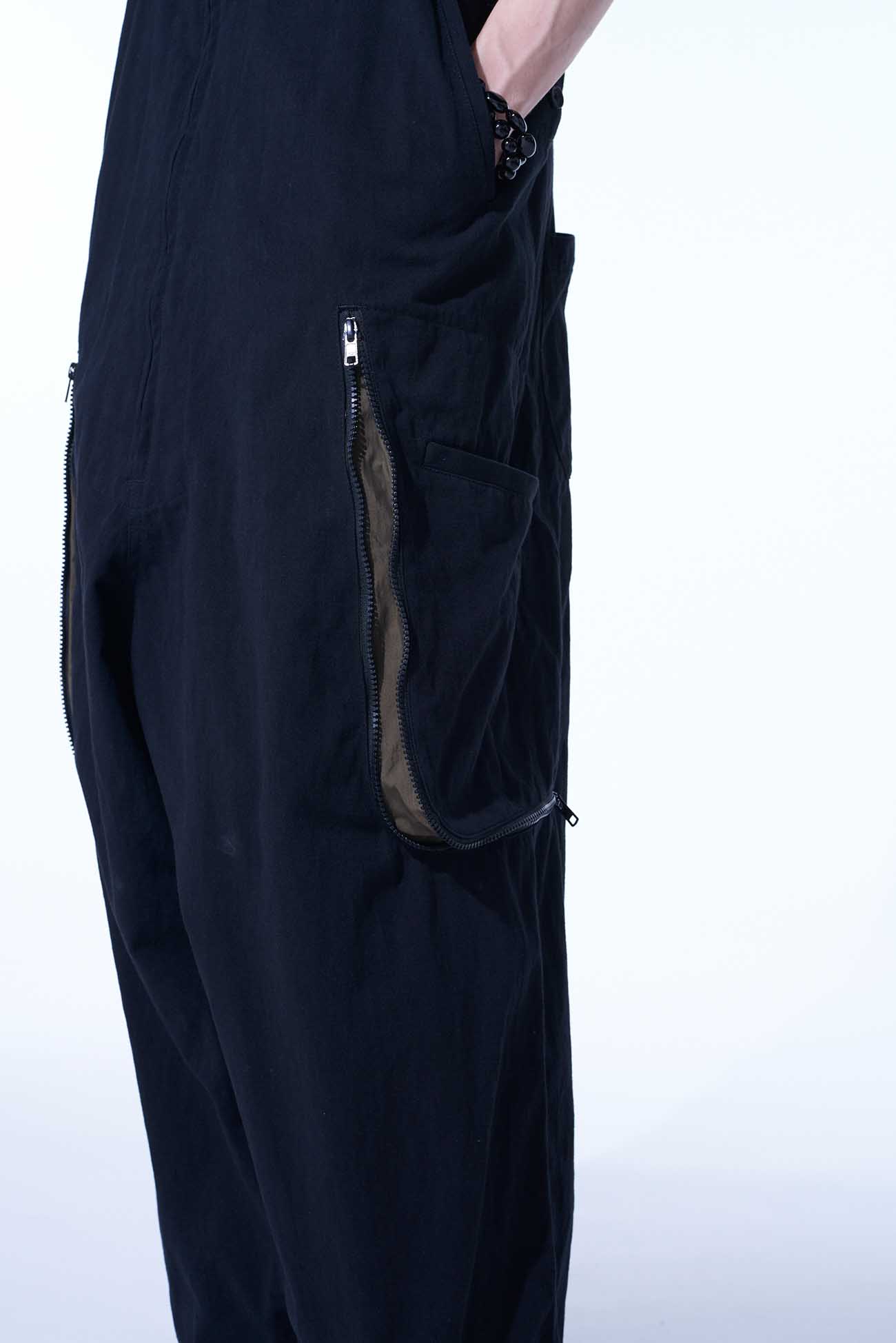 COTTON/HEMP TWILL GUSSETED ZIPPERED POCKET OVERALL