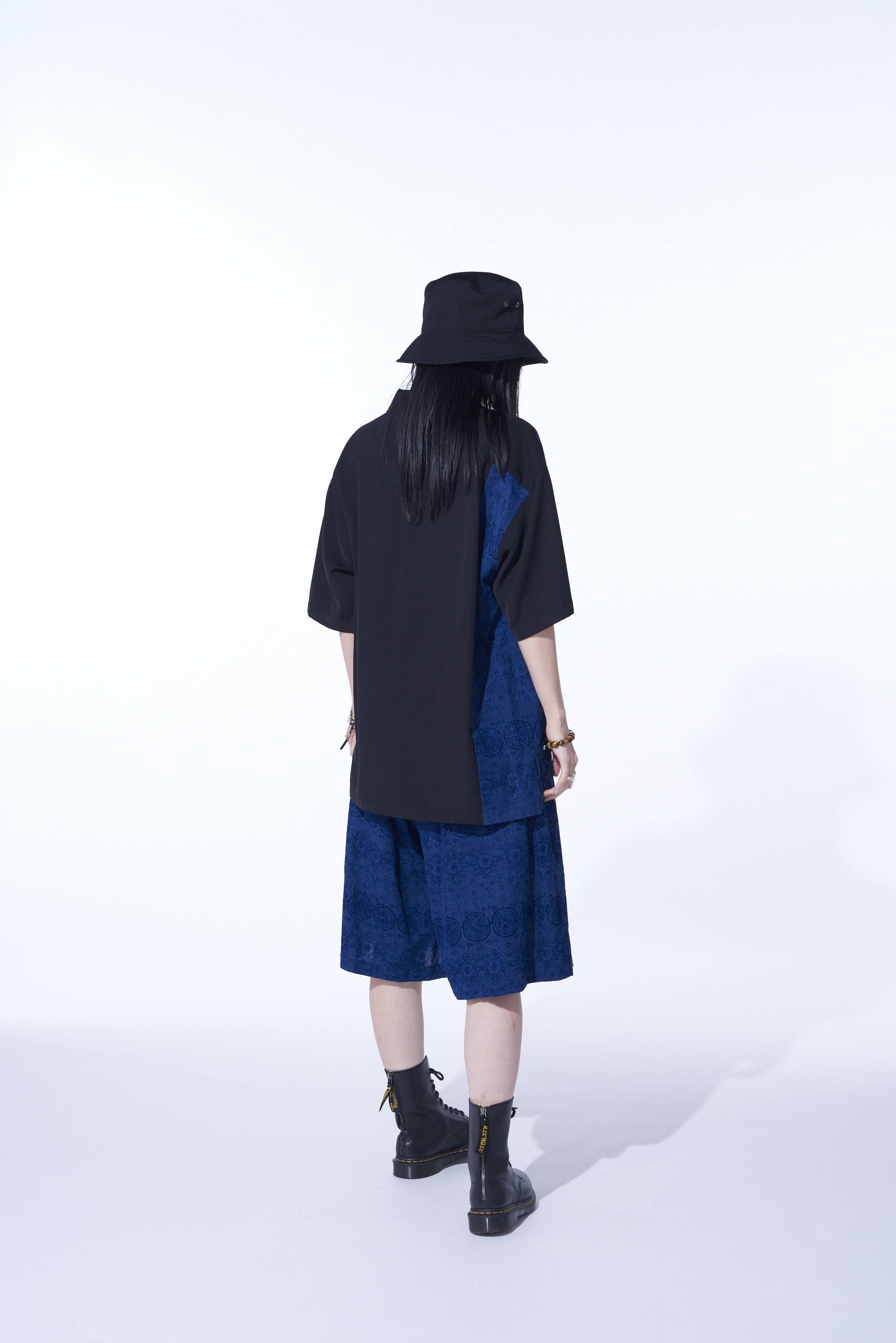 MURAL LACE FADED FLOCKY LINEN CLOTH WIDE CROPPED PANTS