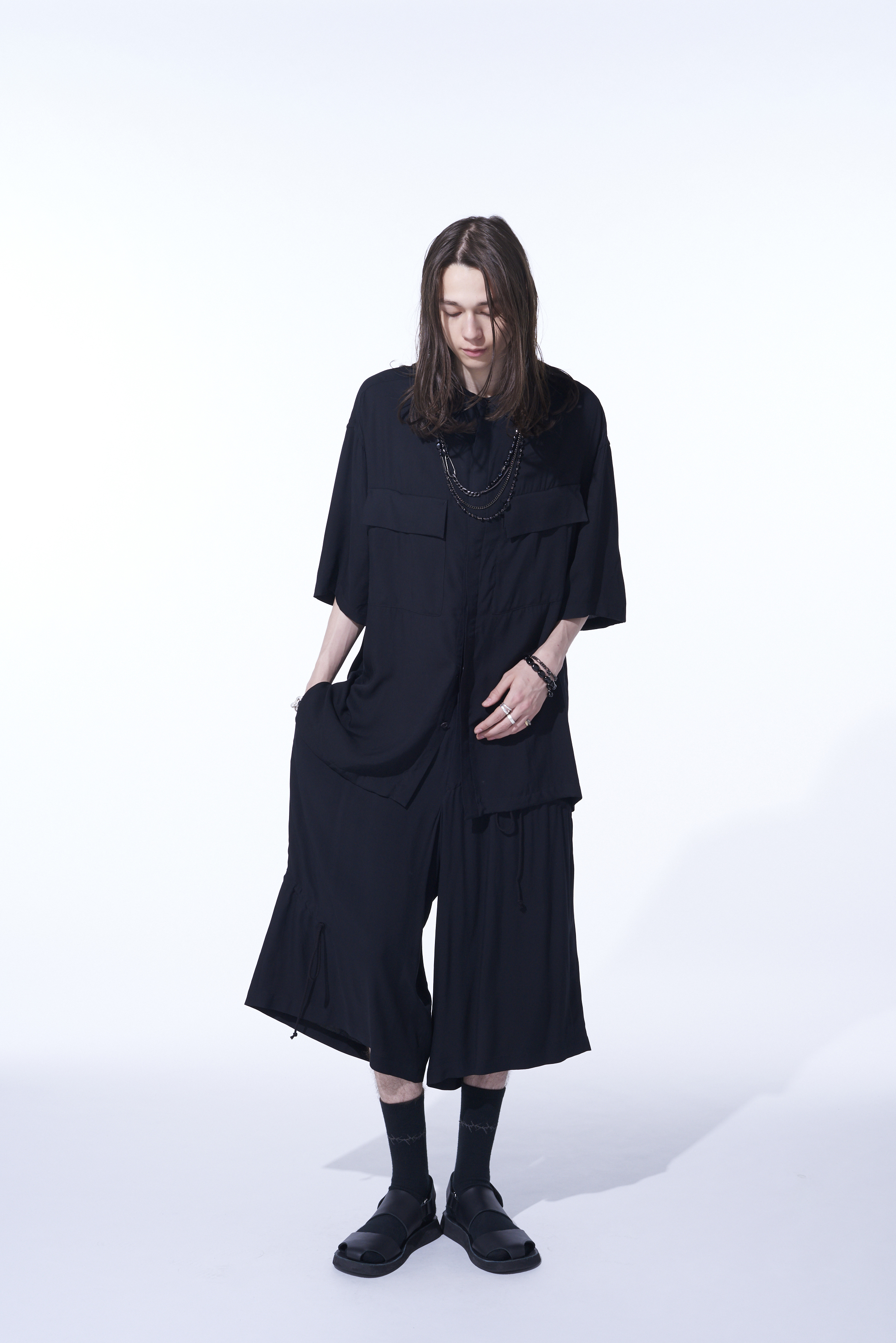 RAYON WASHER TWILL STRINGS GATHERED CROPPED PANTS