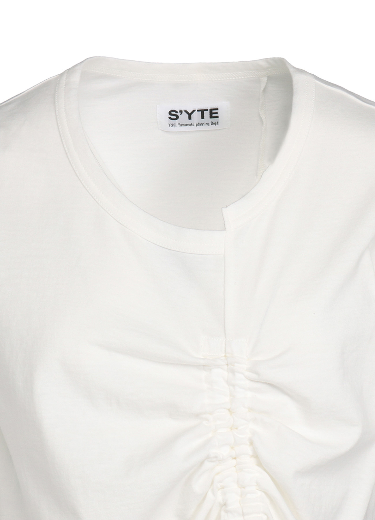 COTTON JERSEY ASYMMETRICAL T-SHIRT WITH GATHERED STRINGS