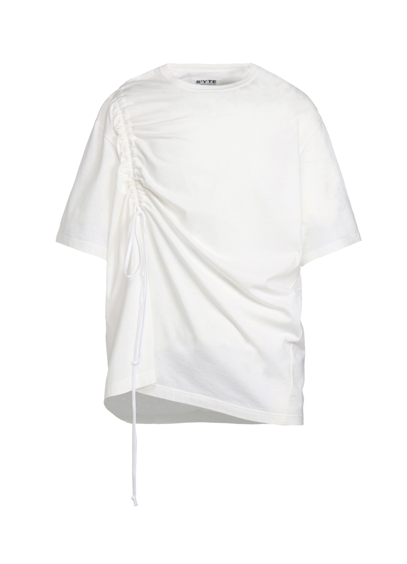 COTTON JERSEY T-SHIRT WITH GATHERED STRINGS