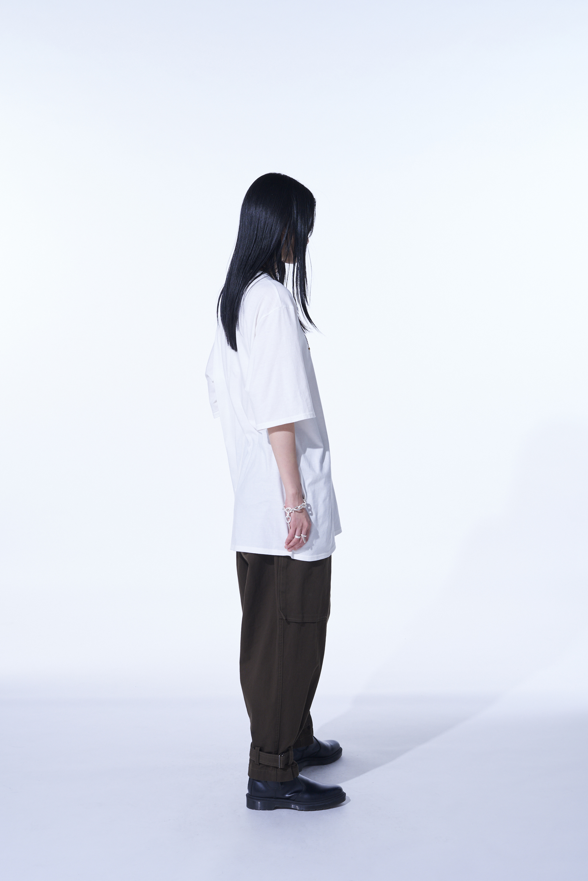 COTTON JERSEY VERTICALLY GRAFTED T-SHIRT WITH HEM SLITS