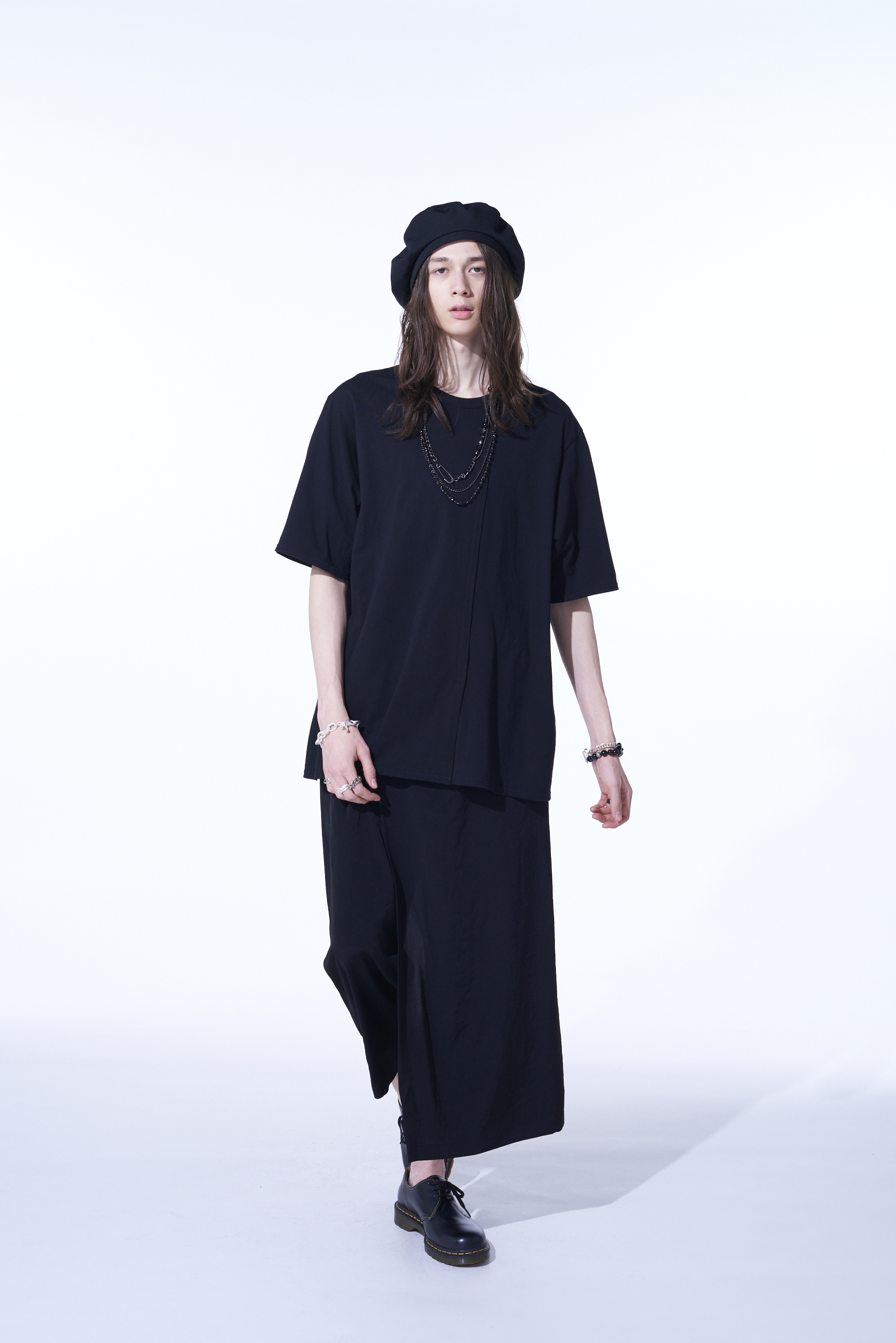 COTTON JERSEY VERTICALLY GRAFTED T-SHIRT WITH HEM SLITS