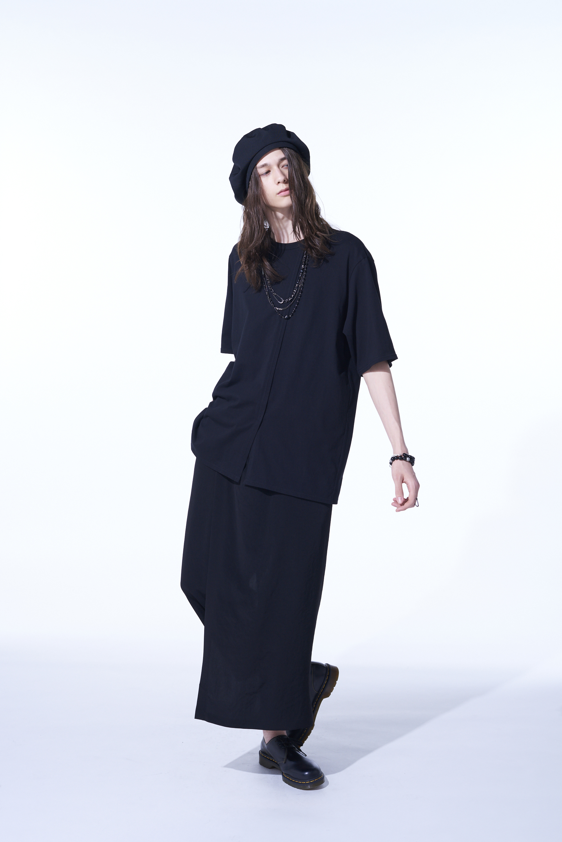 COTTON JERSEY VERTICALLY GRAFTED T-SHIRT WITH HEM SLITS