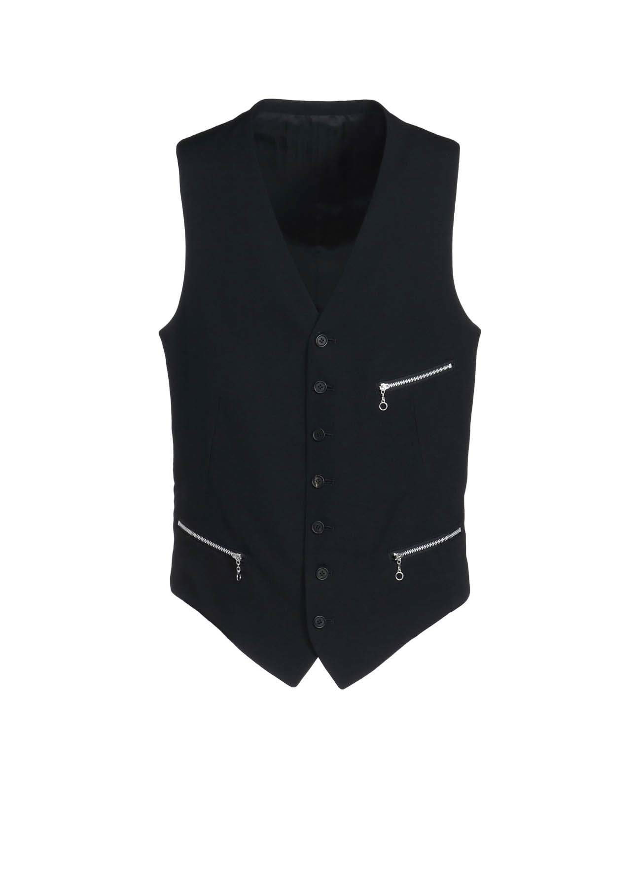 WASHER FINISHED WOOL GABARDINE SINGLE-BREASTED VEST WITH ZIPPER POCKETS