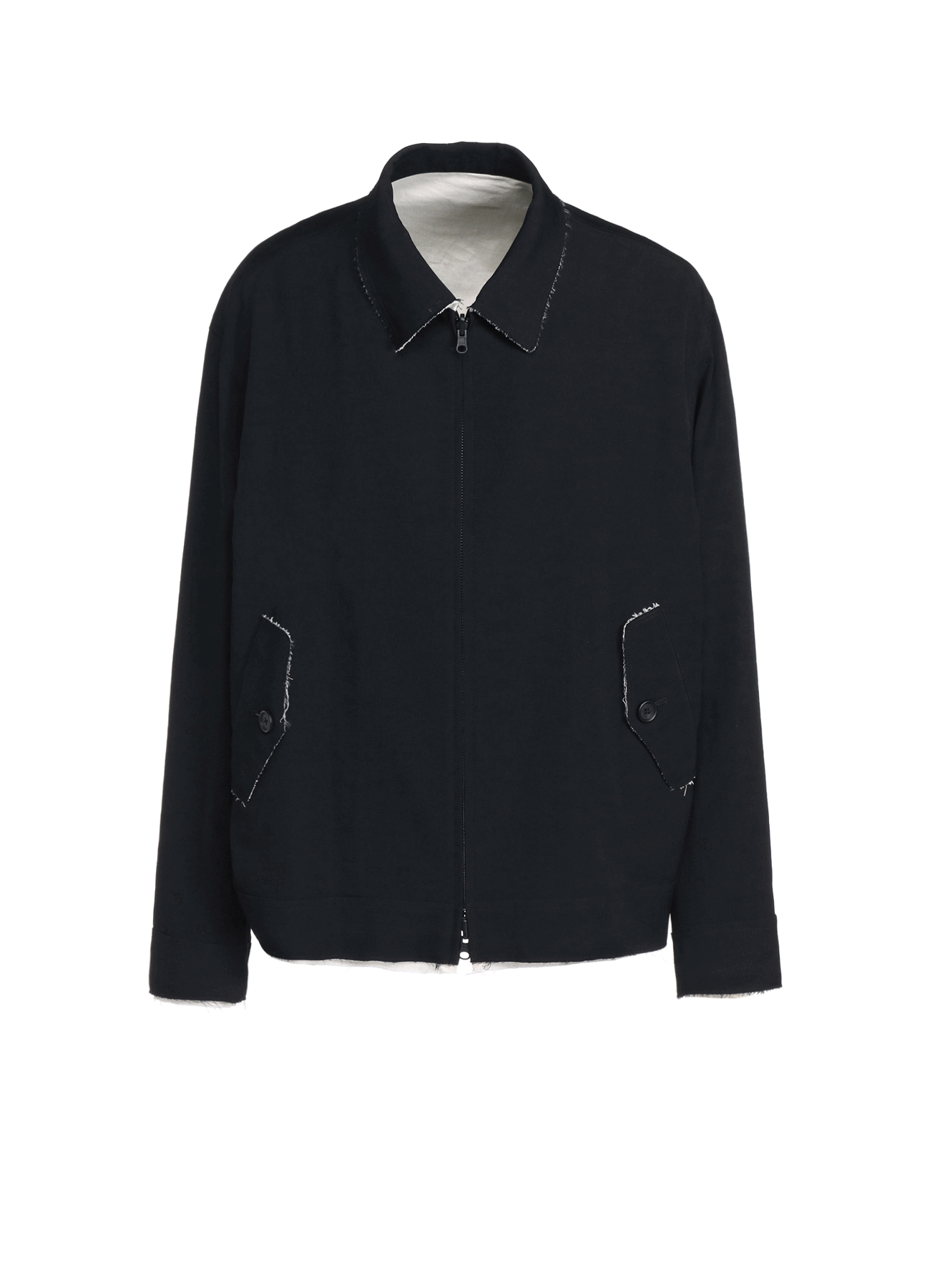 WASHER FINISHED WOOL GABARDINE OVERSIZED REVERSIBLE ZIPPER BLOUSON WITH CUT-OUT DESIGN