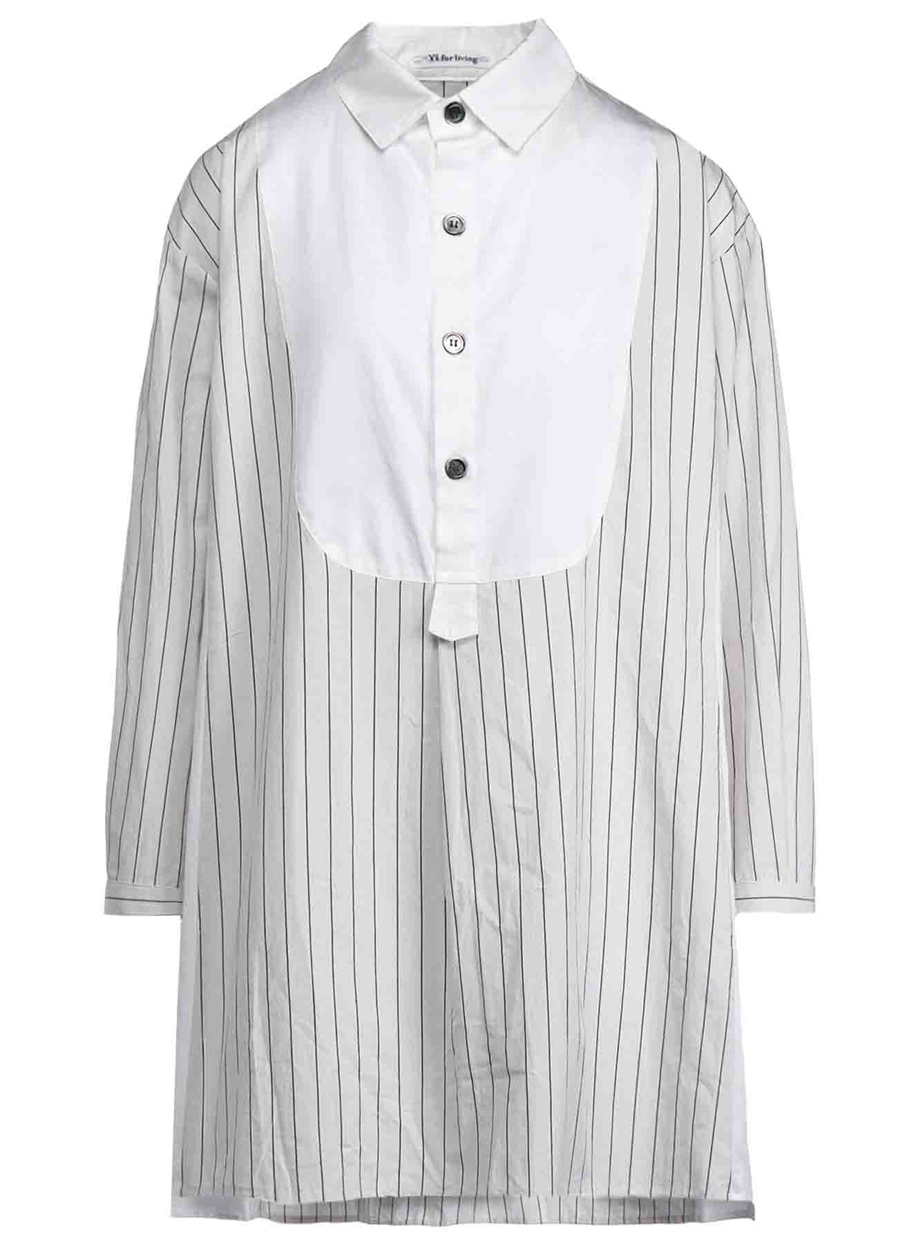 COTTON SATIN STRIPE SWITCHING LONG SHIRT