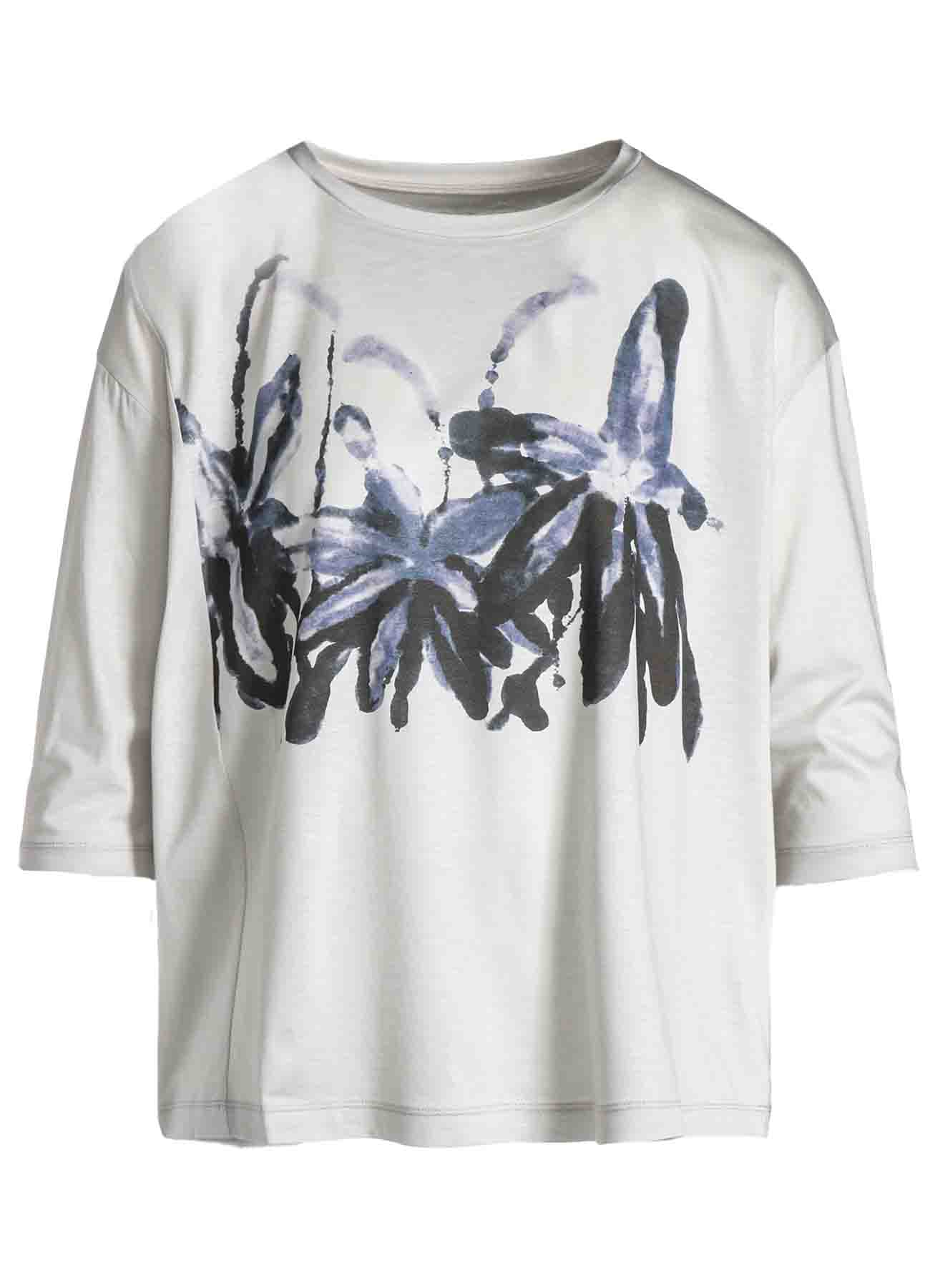 CELLULOSE COTTON JERSEY FLOWER PRINT 3/4 SLEEVE SHIRT