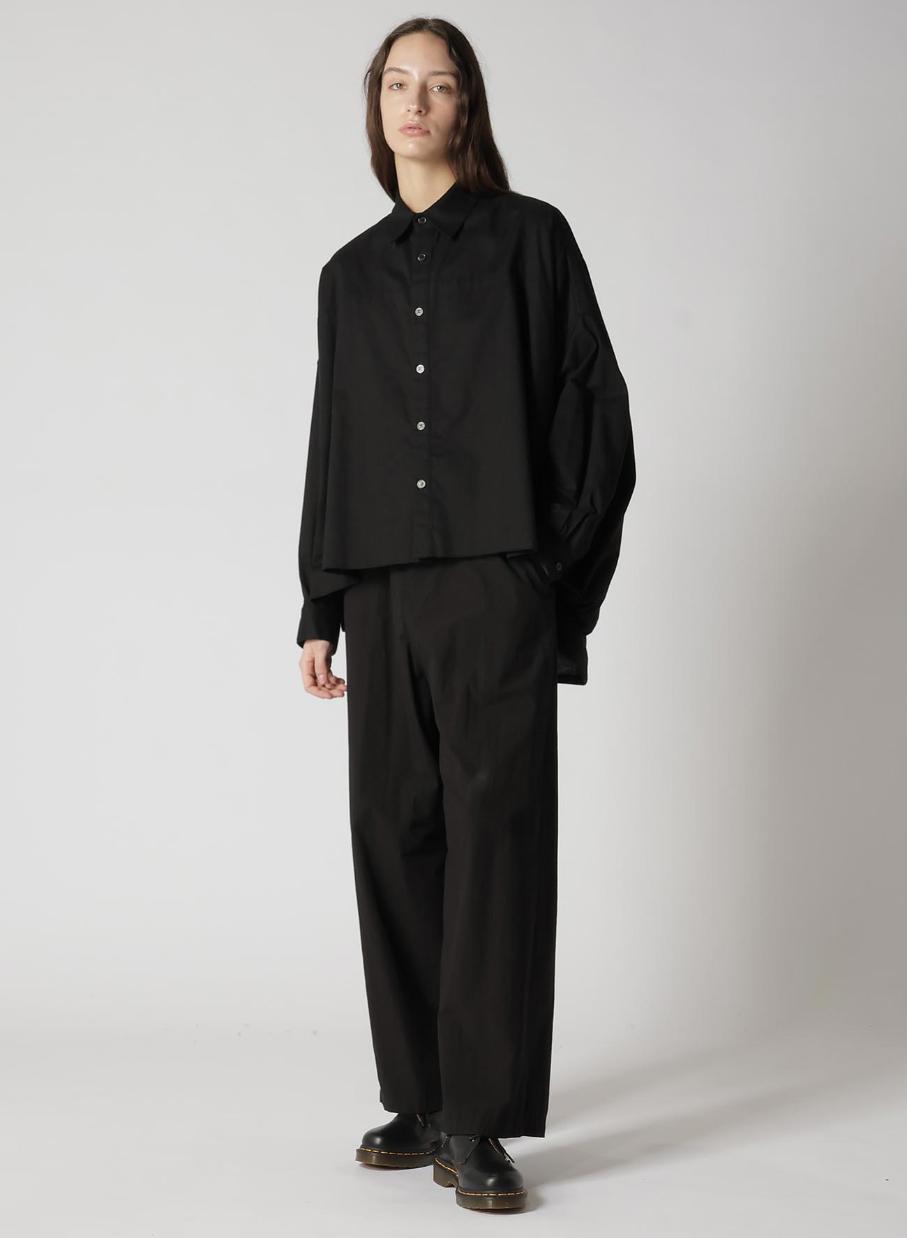 [Y's BORN PRODUCT] THIN COTTON TWILL DOUBLE FRONT OVERSIZED SHIRT