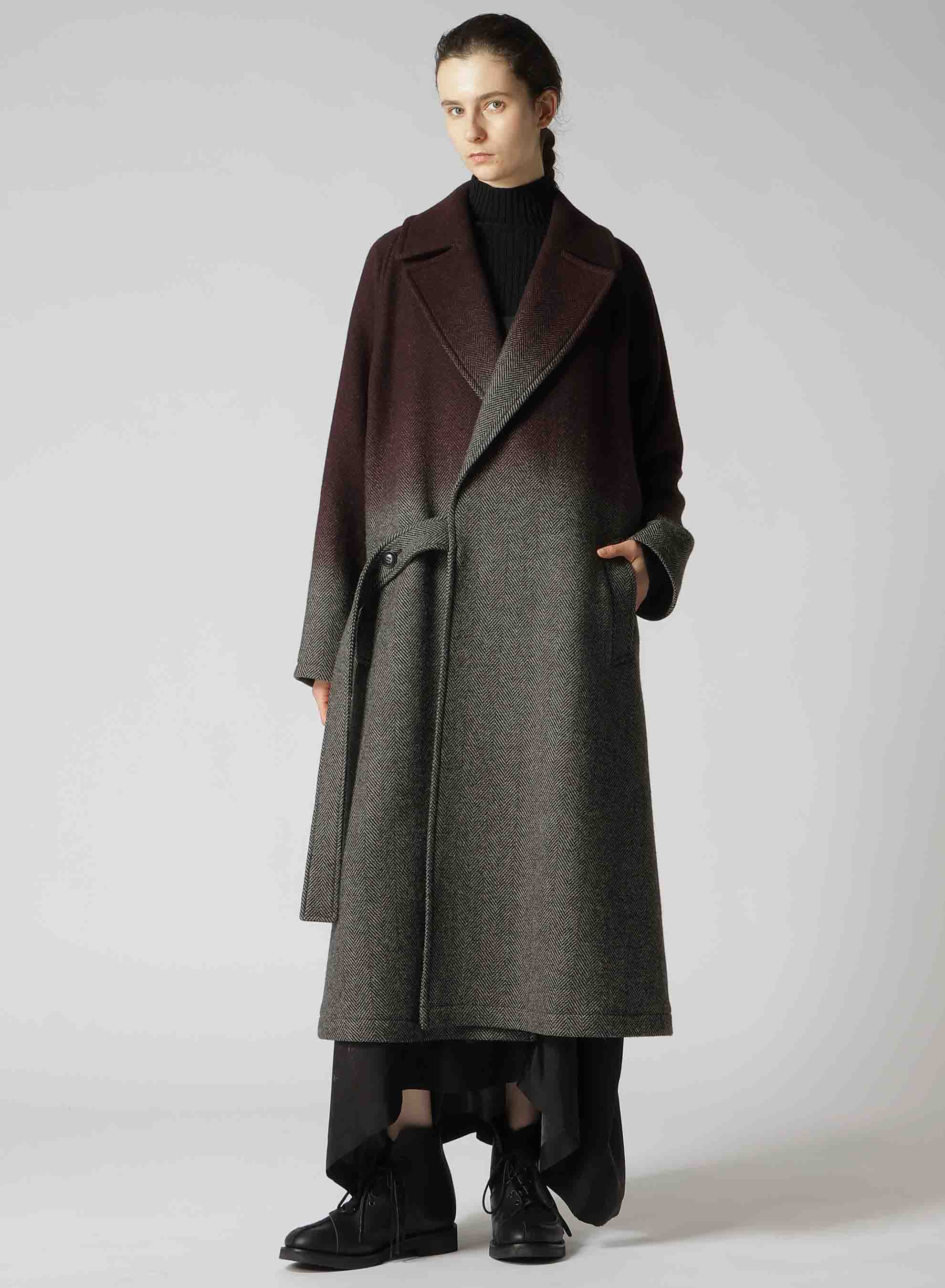 WOOL HERRINGBONE GRADATION LONG COAT