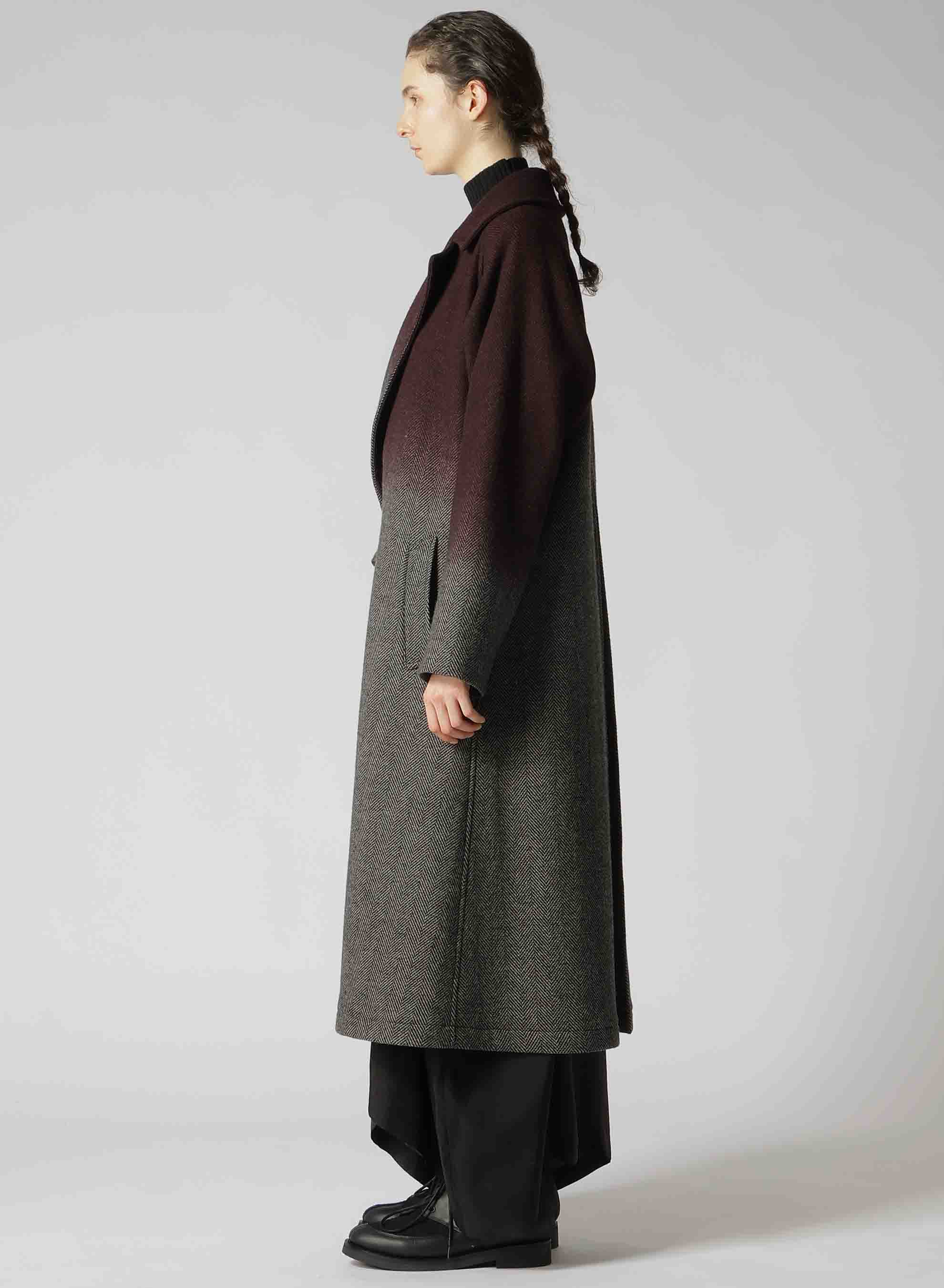 WOOL HERRINGBONE GRADATION LONG COAT