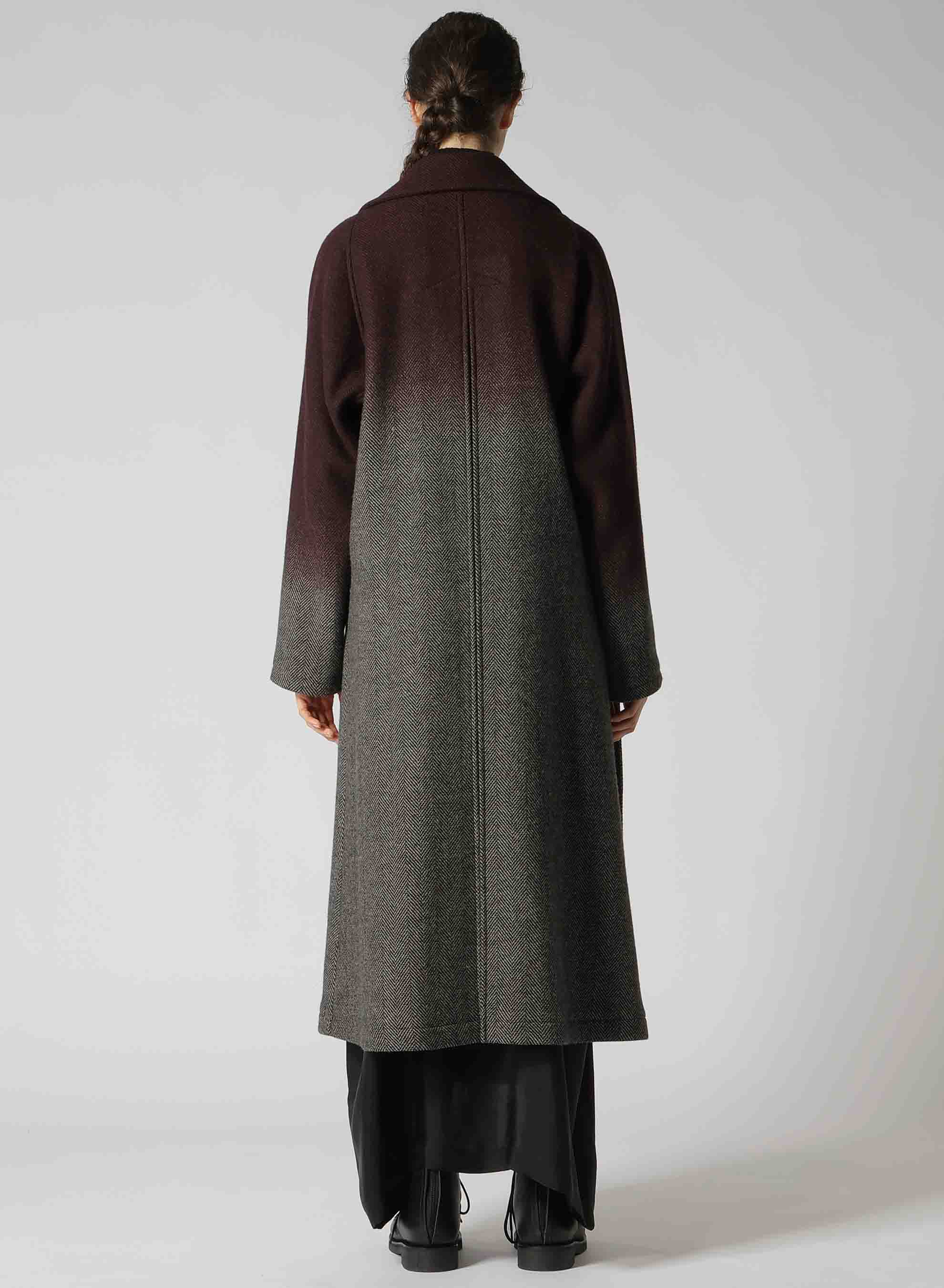 WOOL HERRINGBONE GRADATION LONG COAT