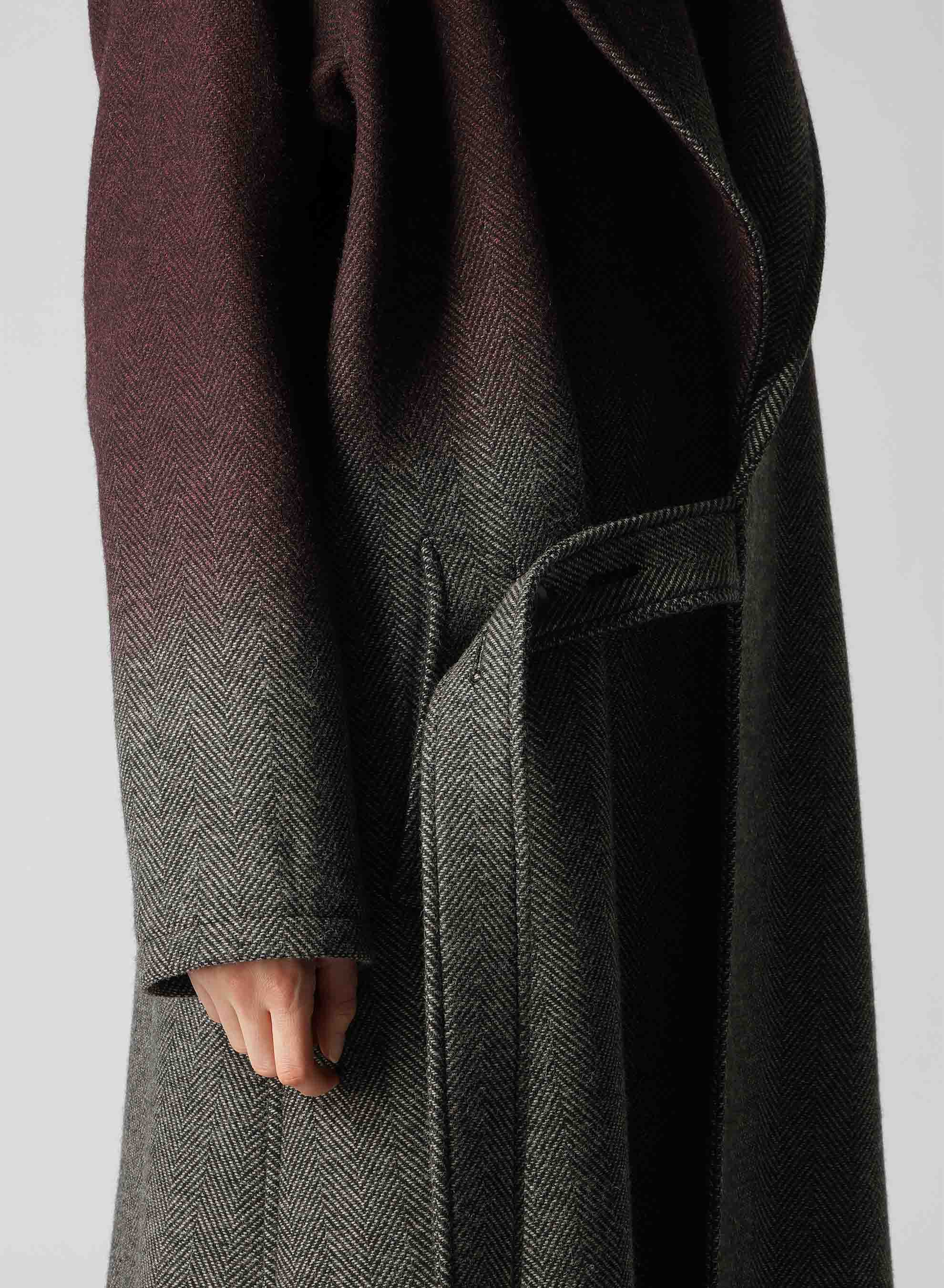 WOOL HERRINGBONE GRADATION LONG COAT